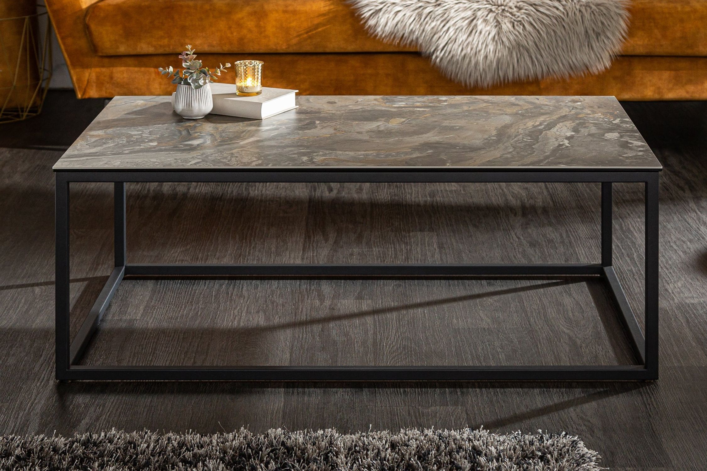 Couchtisch Keramik in Marmor Optik Schwarz 100x60 cm