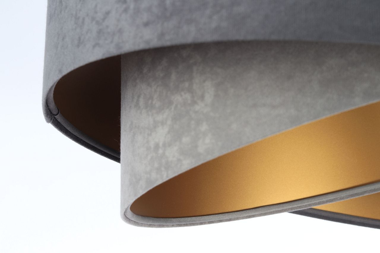 Pendelleuchte rund D: 50 cm Grau Gold E27 Stoffschirm