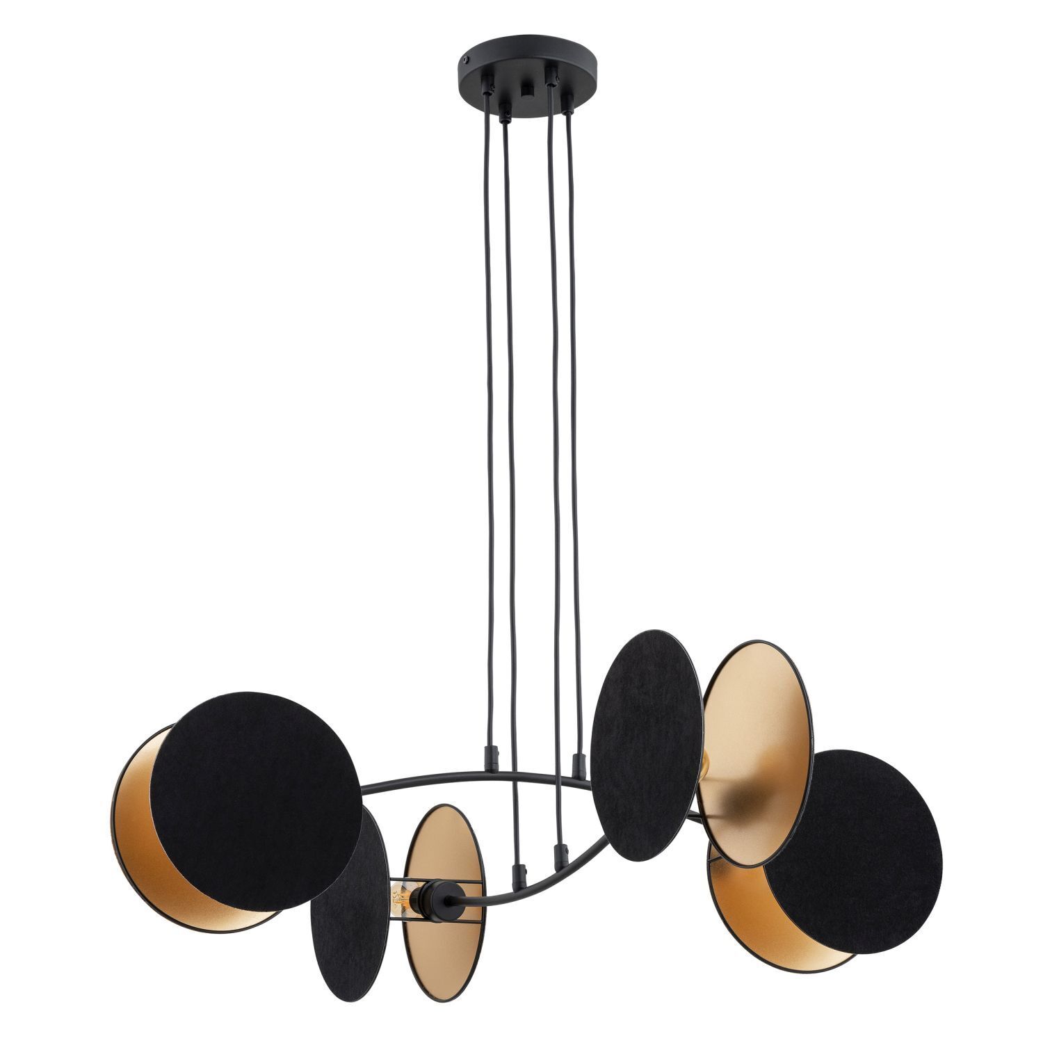 Pendelleuchte Schwarz Gold L: 82 cm verstellbar Stoff Metall