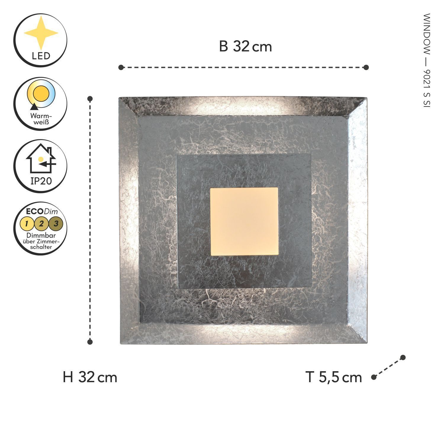 LED Wandlampe Metall Silber B:32 cm Wand Decke dimmbar