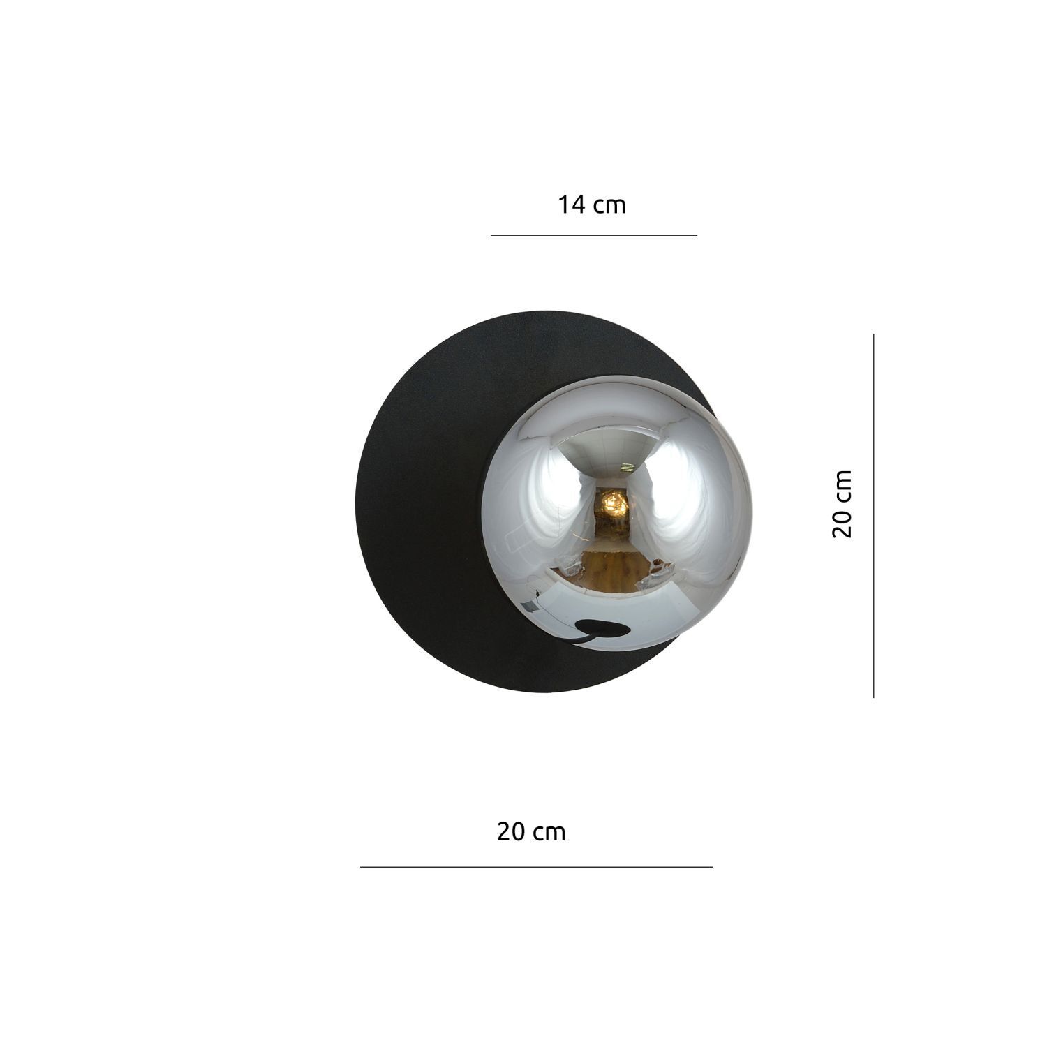 Wandlampe Rauchglas Metall Ø 20 cm rund E14 Kugel Schirm