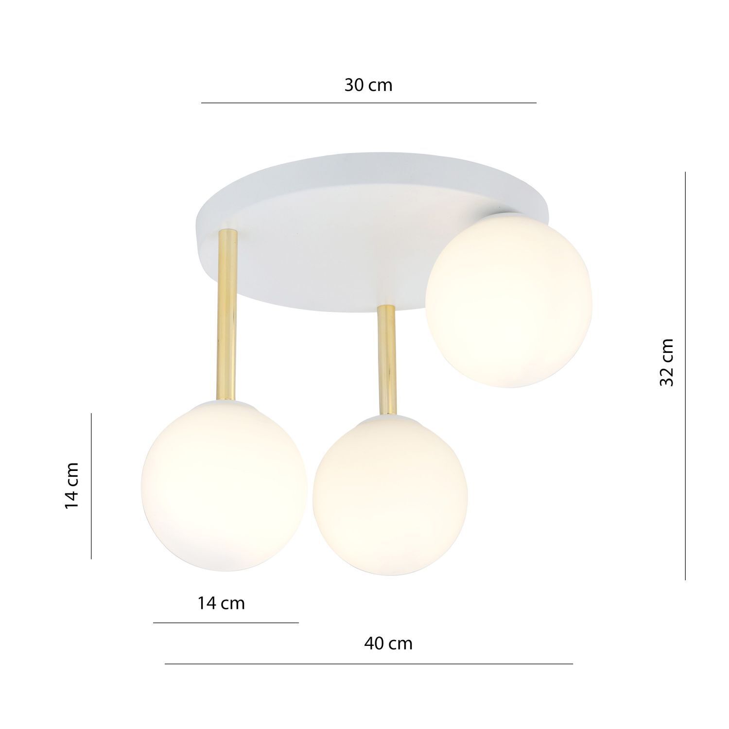 Deckenlampe Weiß Gold 3x E14 Glas Metall blendarm