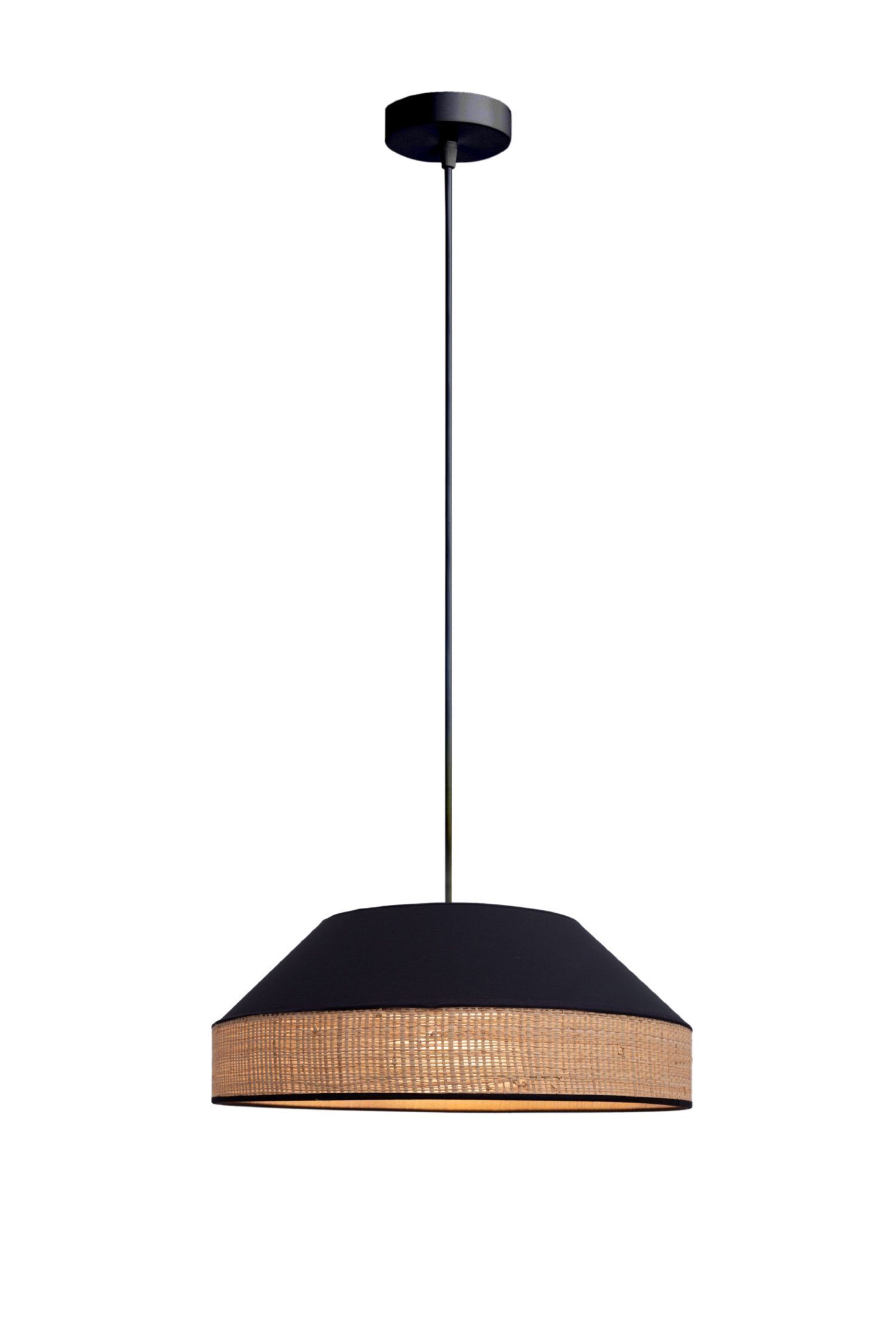 Runde Hängelampe Stoff Rattan Schwarz Natur E27 Ø45 cm Lampe