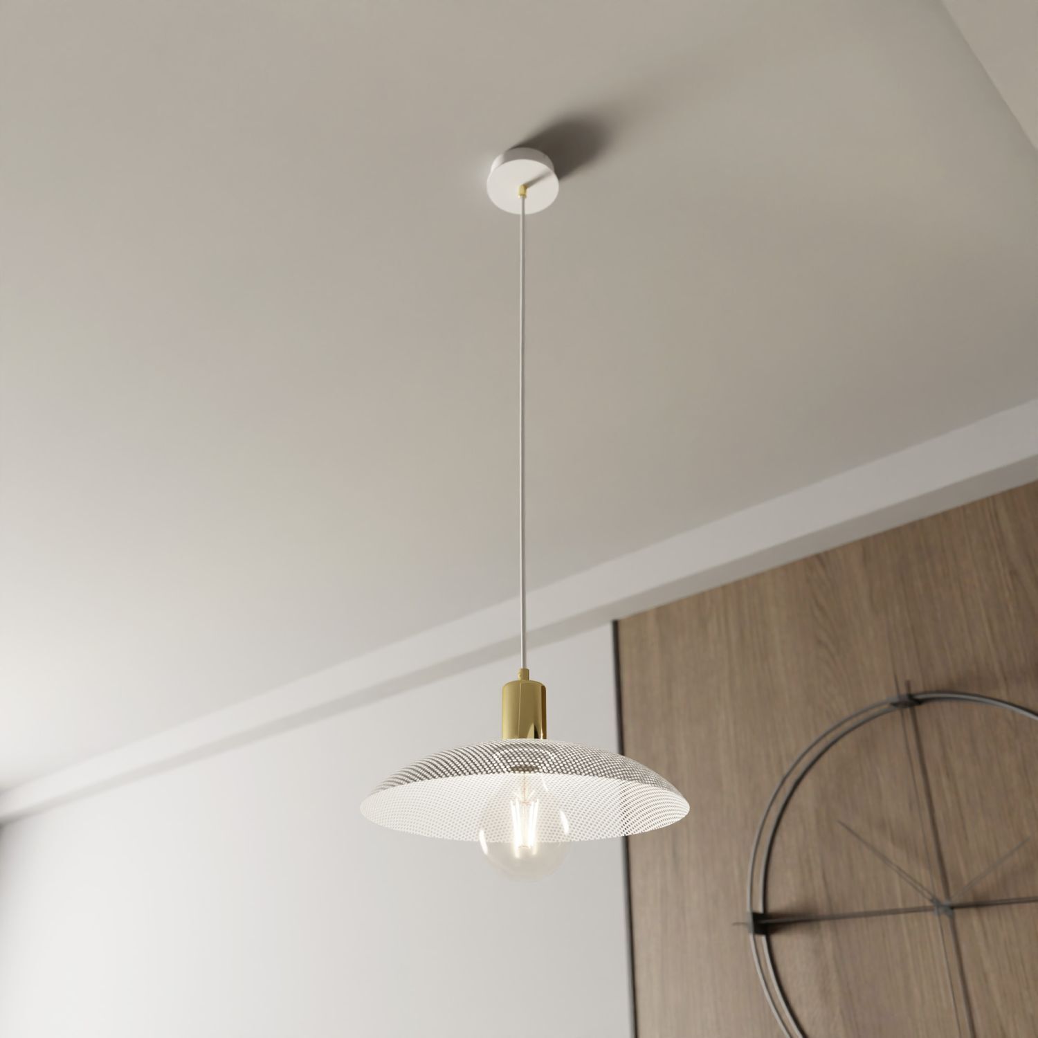 Hängeleuchte Weiß Gold Ø 30 cm H: max. 100 cm verstellbar E27 Lampe