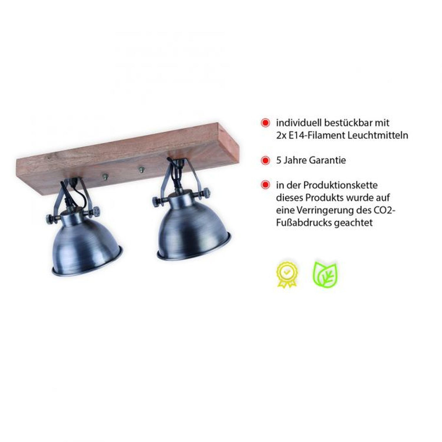 Flexibler Deckenspot Holz Metall E14 44,5 cm Industrial