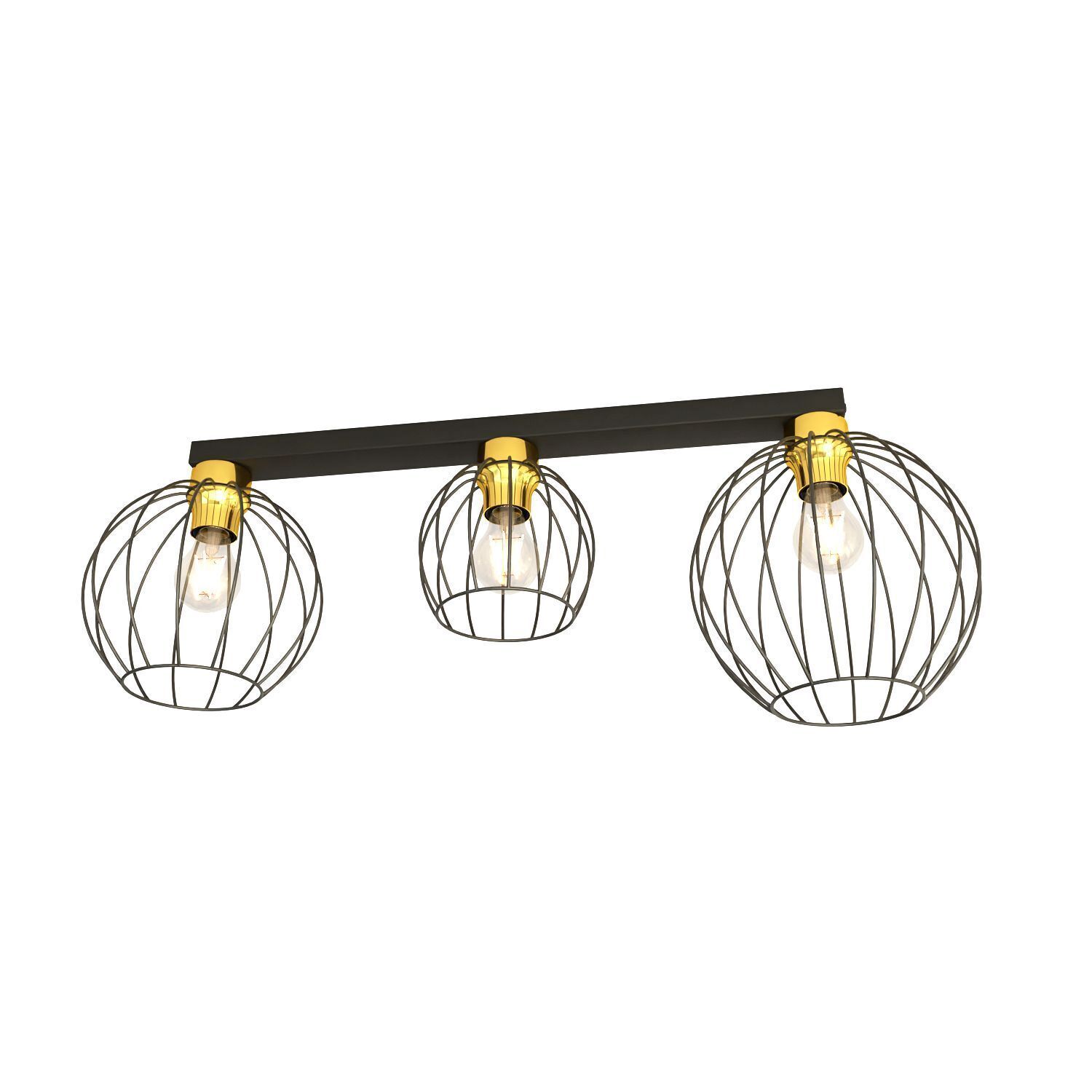 Elegante Deckenlampe E27 Schwarz Gold Metall 60 cm lang