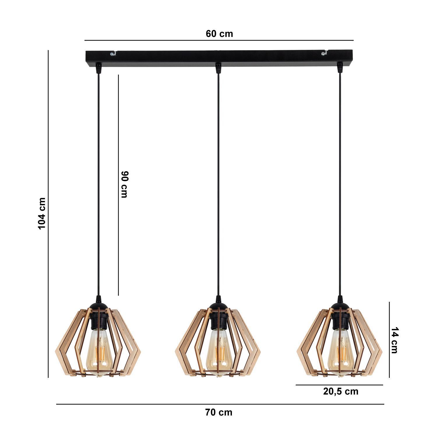 Gemütliche Hängelampe Schwarz Natur Holz E27 70 cm lang Leuchte, Lampe, Kronleuchter