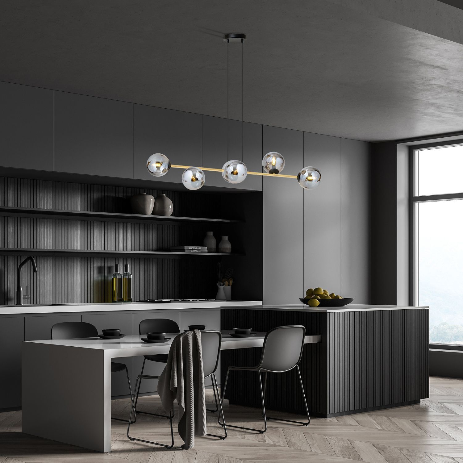 Dekorative Hängelampe Kugelschirm Rauchglas Metall ALOISIO