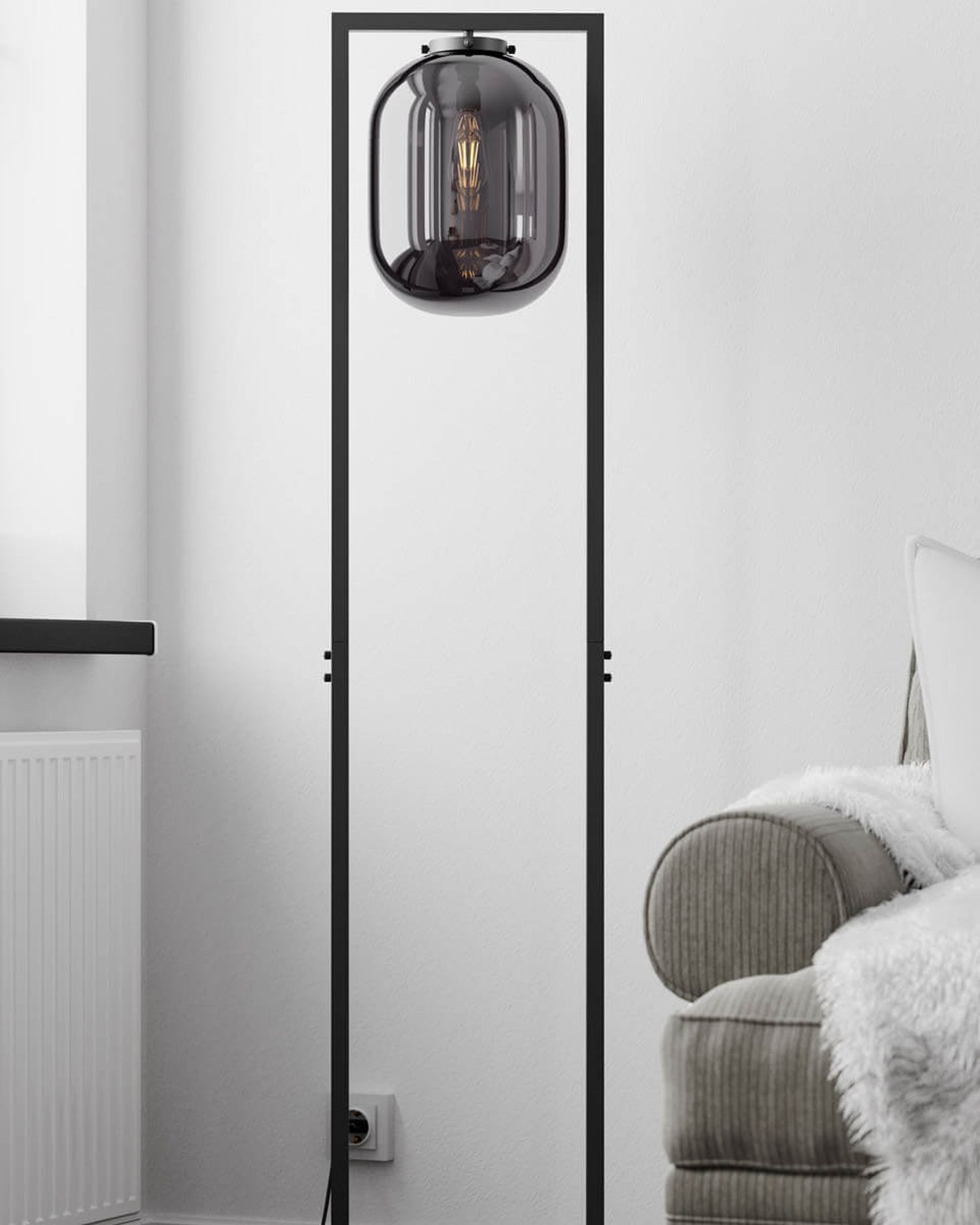 Stehleuchte Rauchglas Metall Stein 150 cm Retro Design E27 Lampe, Stehlampe