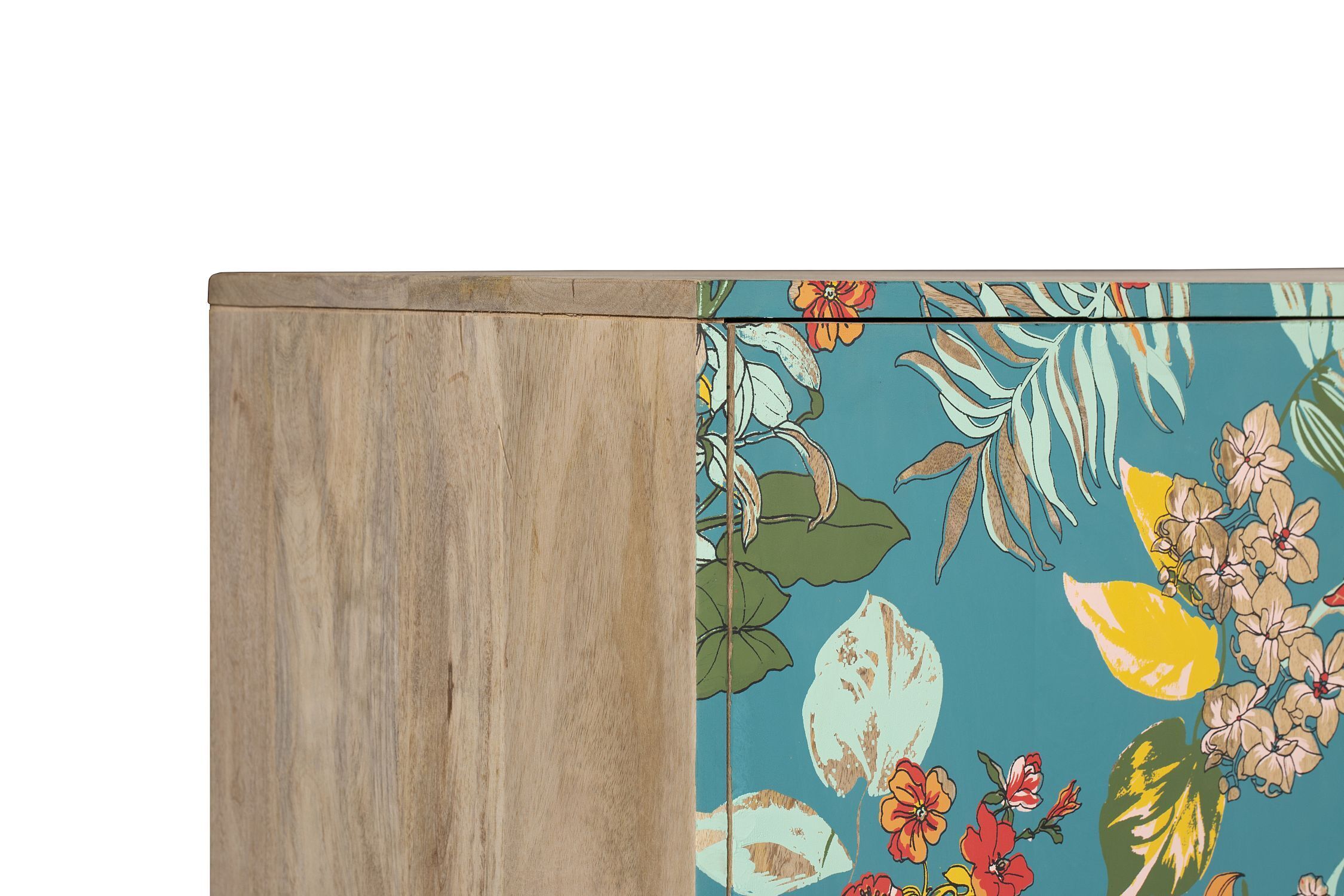 Florales Sideboard Bunt Türkis aus Mangoholz MDF B: 90 cm