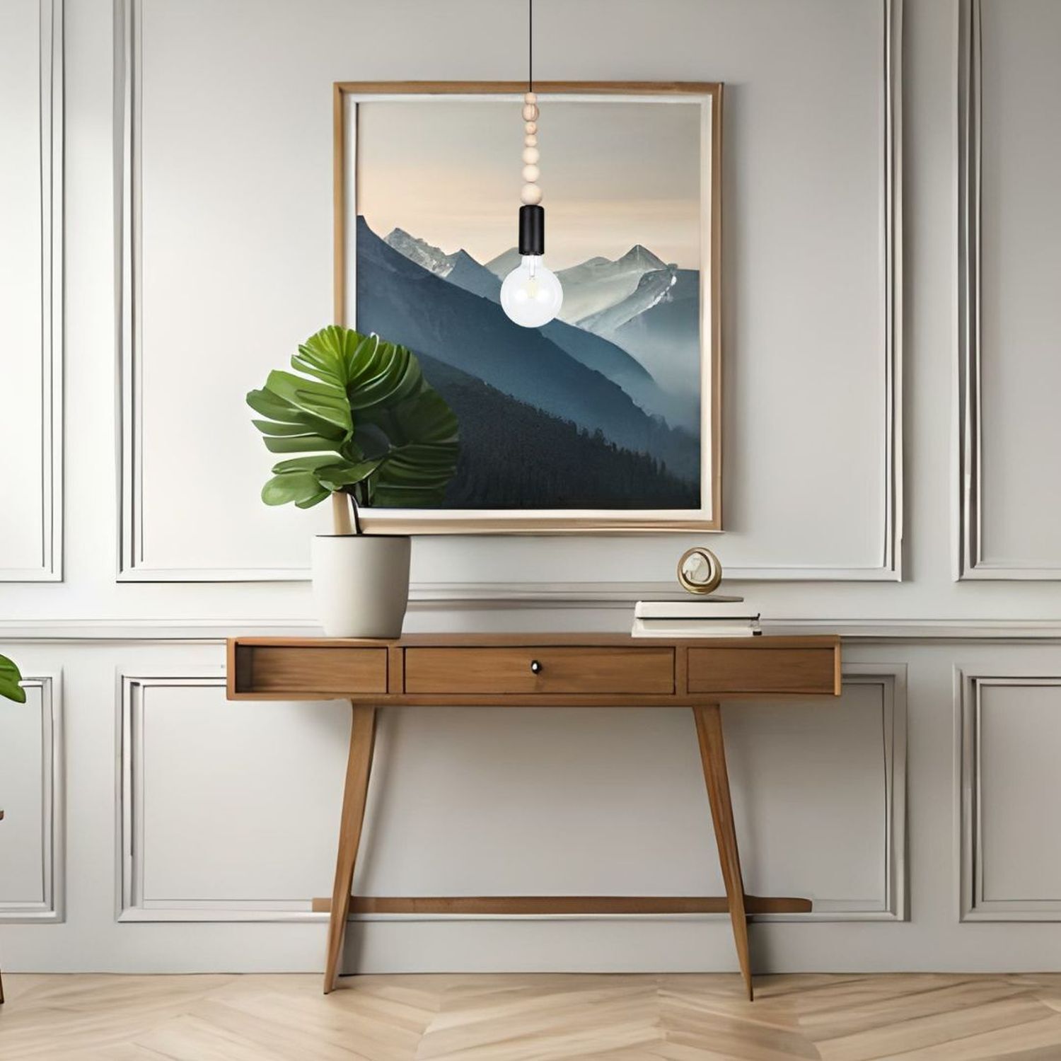 konsole, dossier, lampe, bild, pflanze