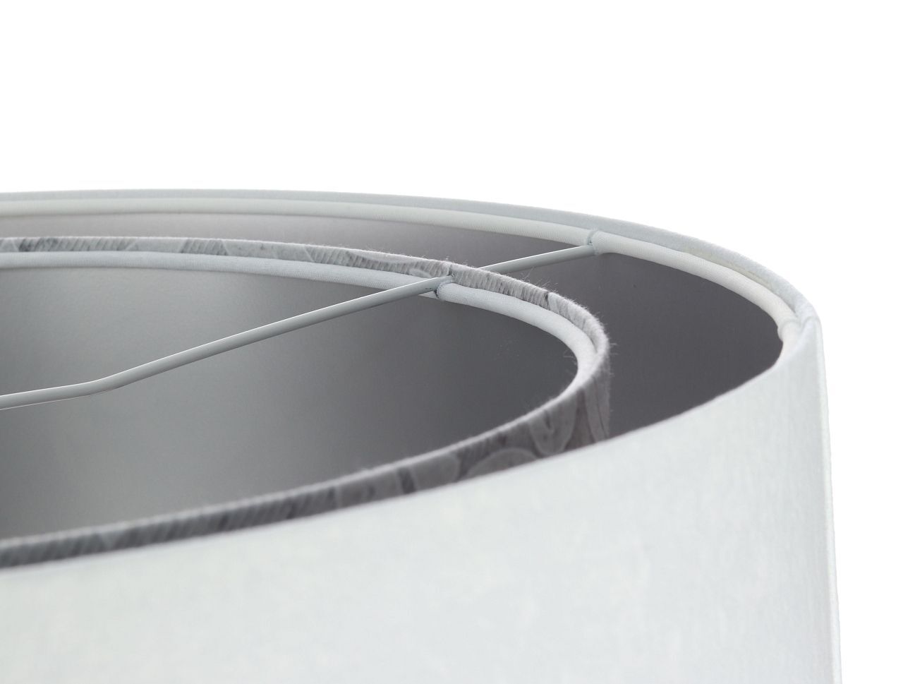 Hängeleuchte Weiß Grau Silber E27 rund D: 50 cm Stoff Lampe, Lampenschirm