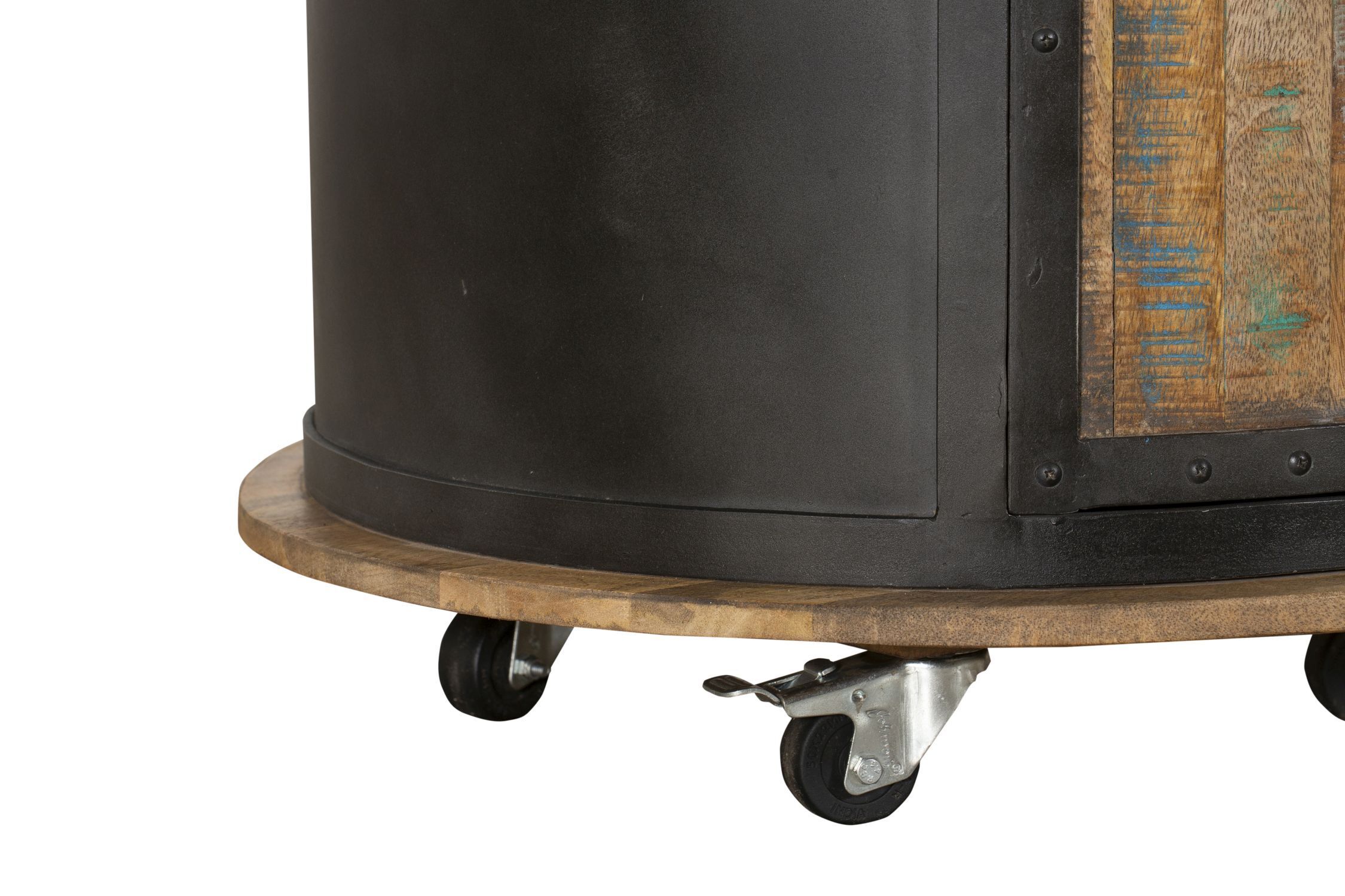 Weinschrank mit Rollen H: 155 cm Stahl Mangoholz Hausbar Kabinett, Mobiliar