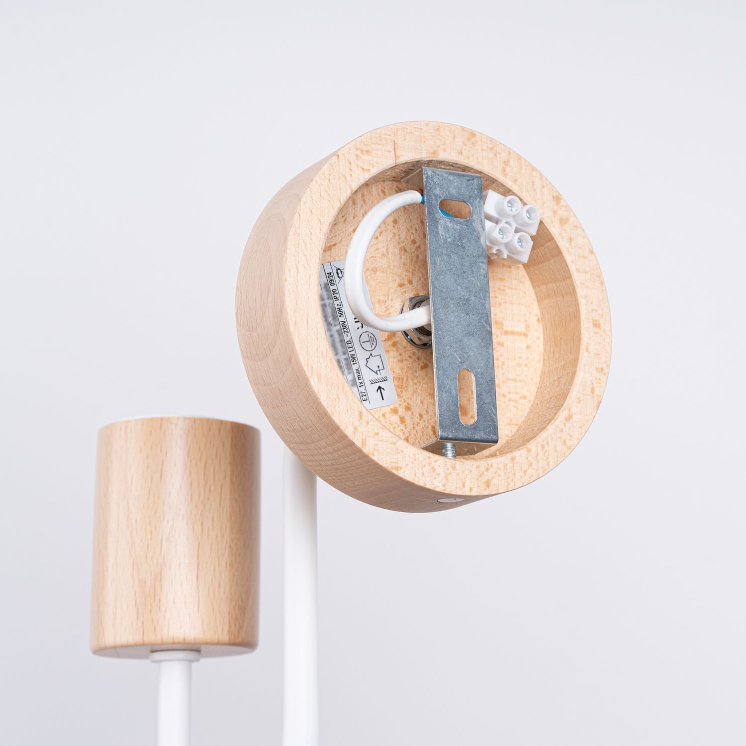 Holz, Lampe, Deckenlampe, Metallarm, Kabelanschluss