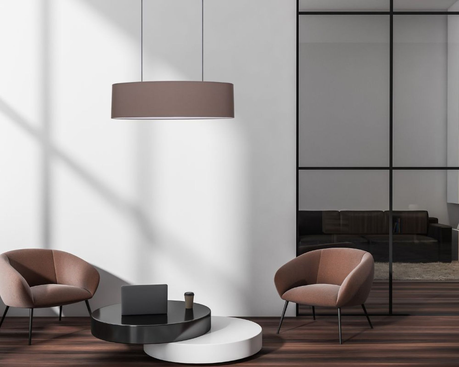 Gemütliche Hängelampe Stoff Braun 2-flammig E27 70 cm Lampe, Drinnen, Innenarchitektur, Mobiliar, Stuhl