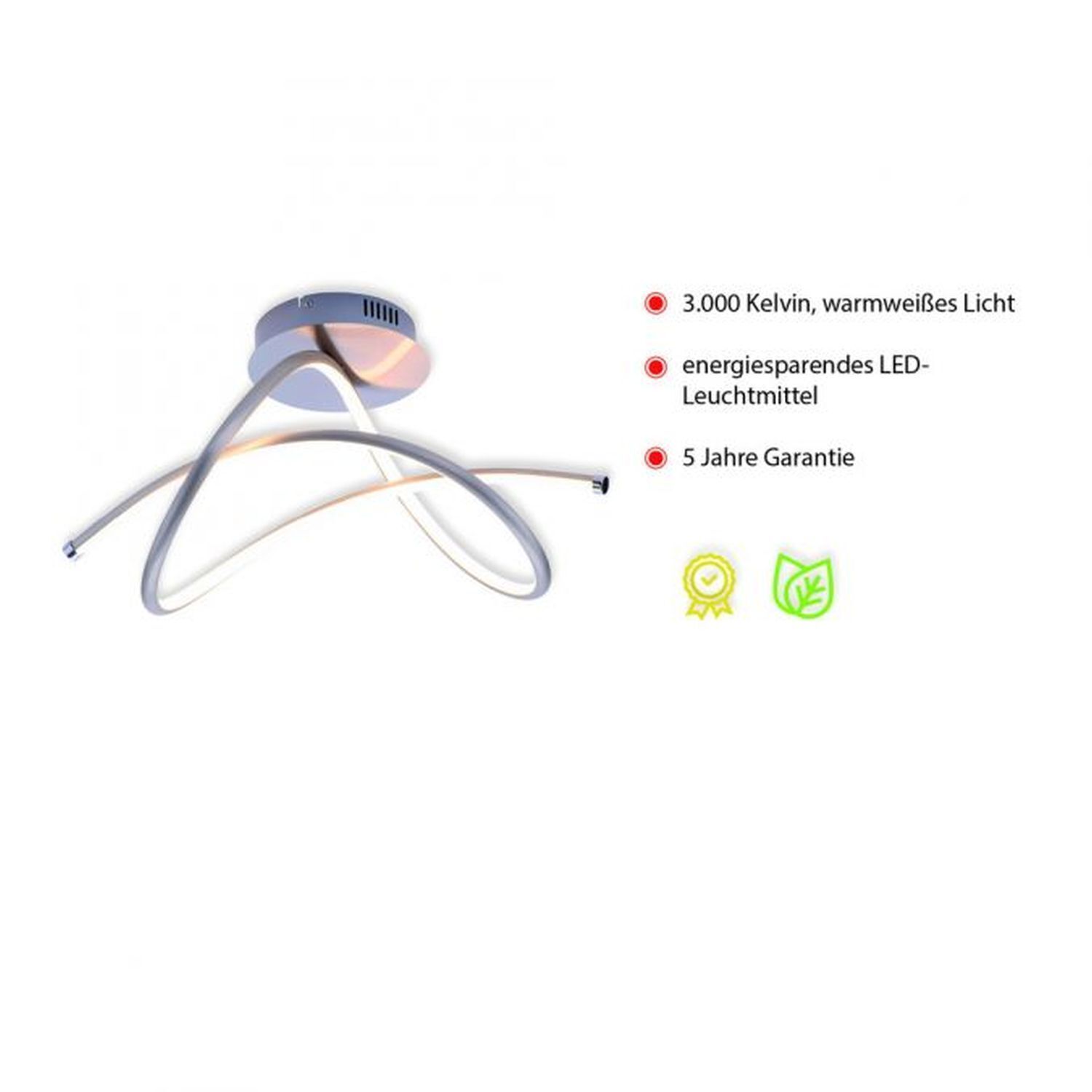 Geschwungene LED Deckenlampe in Stahl 3000 K warmweiß Geschwungene LED Deckenlampe in Stahl 3000 K warmweiß