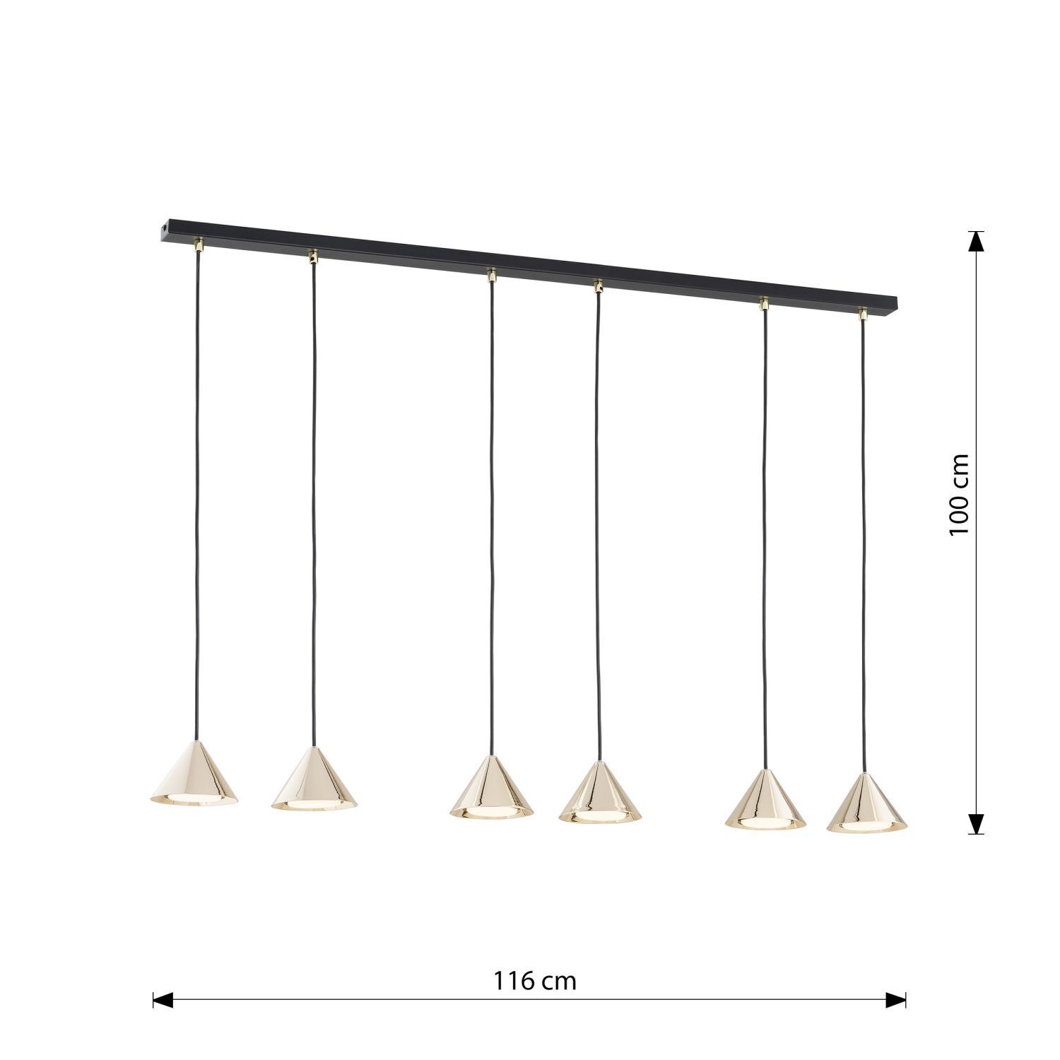 Pendelleuchte Metall B: 116 cm XXL H: max. 100 cm Schwarz Gold
