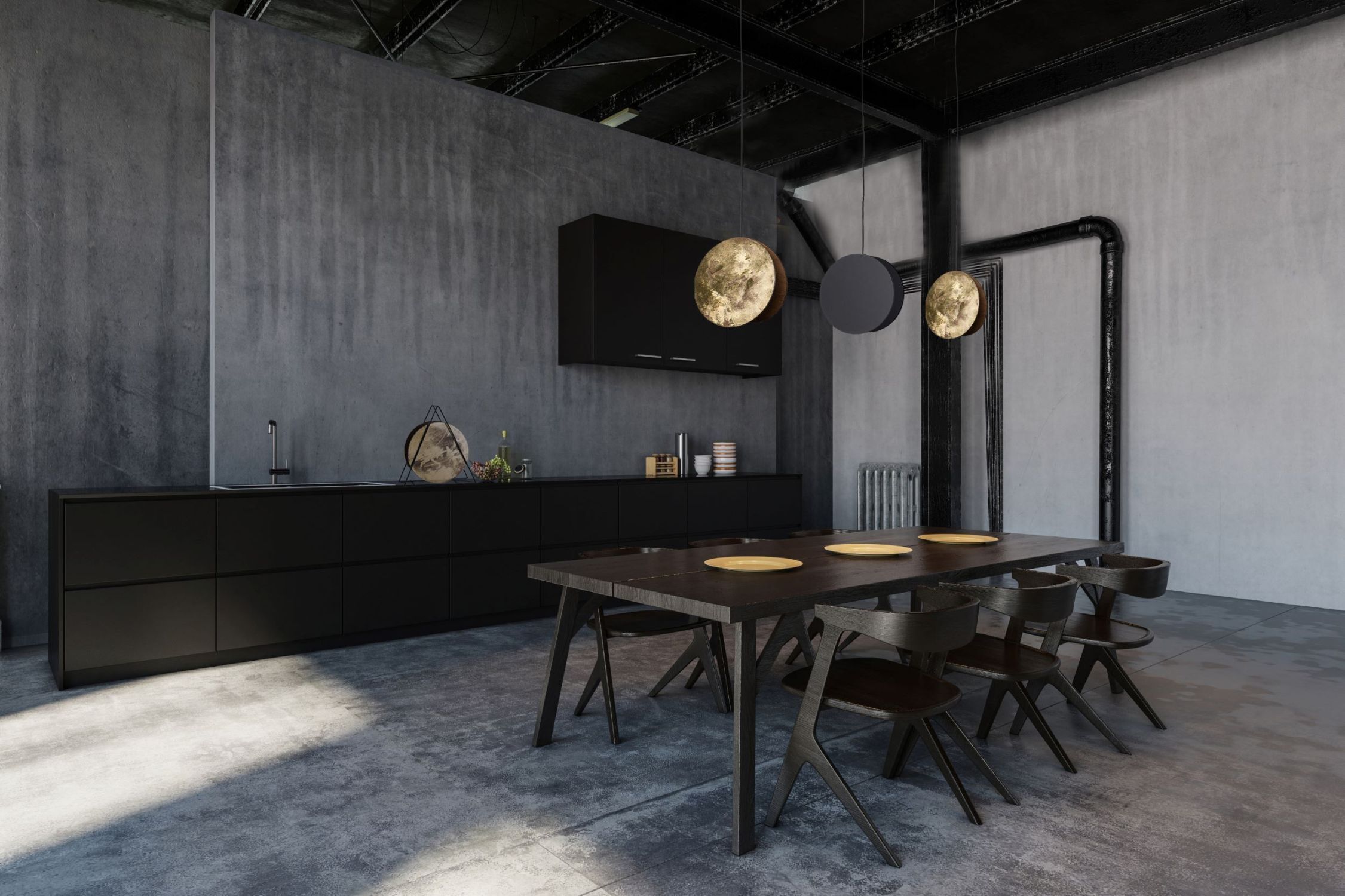 Pendelleuchte APDAILA Schwarz Ø25 Wohnzimmer Lampe Esstisch, Holztisch, dunkel, Industrieform, Kücheneinrichtung