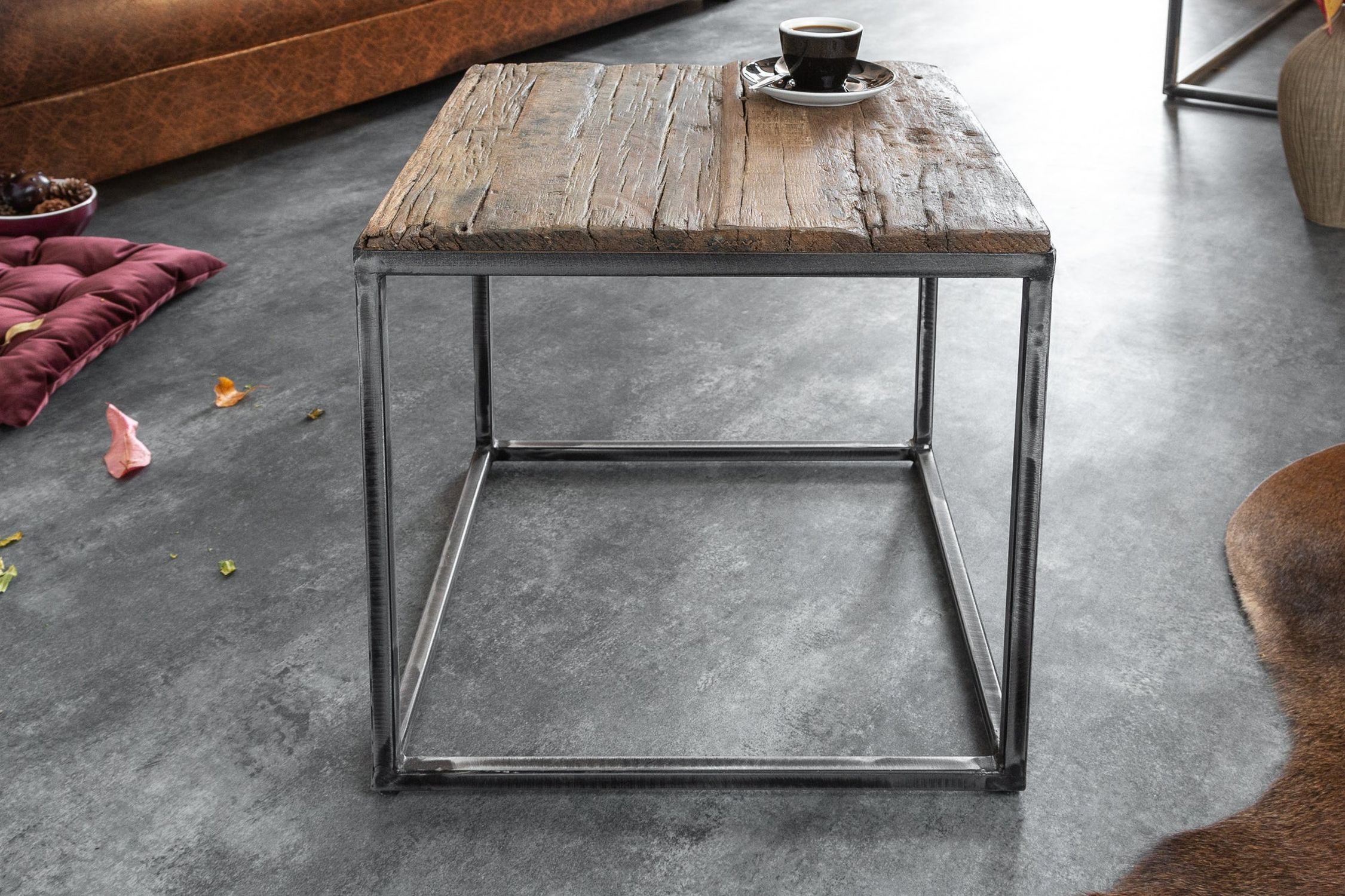 Beistelltisch Recyceltes Holz Metall 40x40 cm Handarbeit