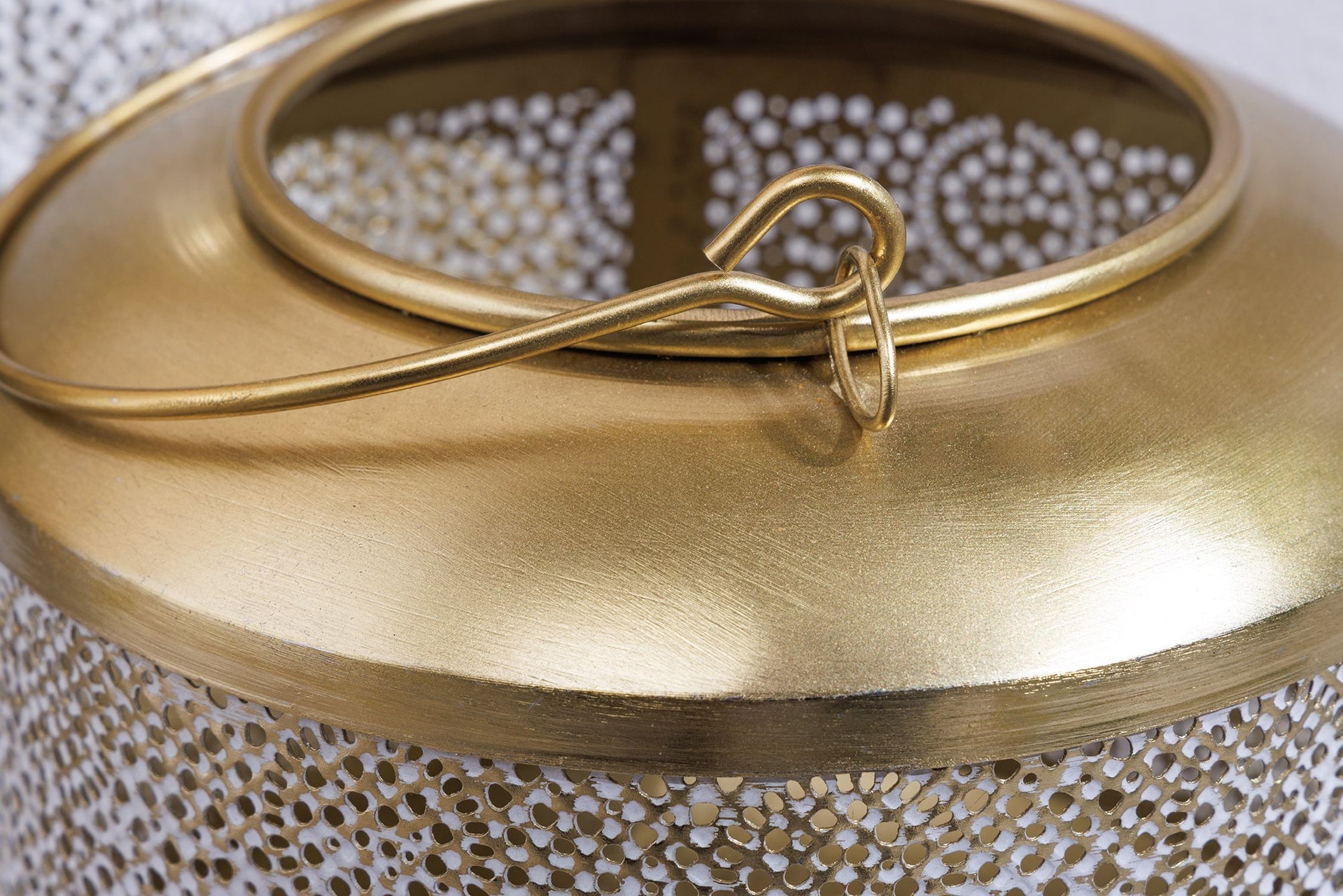 Laterne Eisen Ø 18 cm Weiß Gold Handarbeit REMUS Zubehor, Gold, Schmuck, Bronze