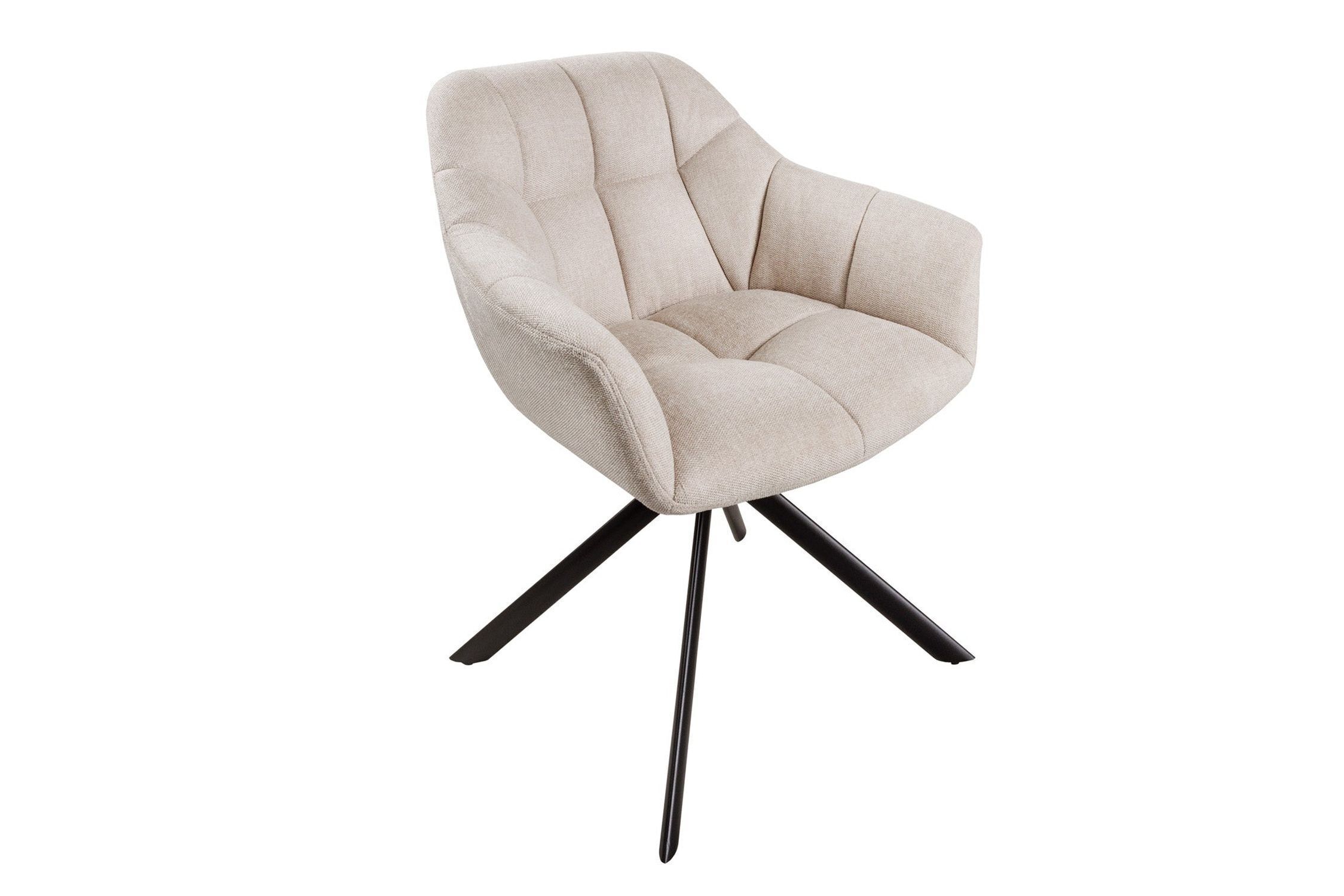 Bürostuhl ohne Rollen Creme Beige Schwarz Stoff Metall Retro
