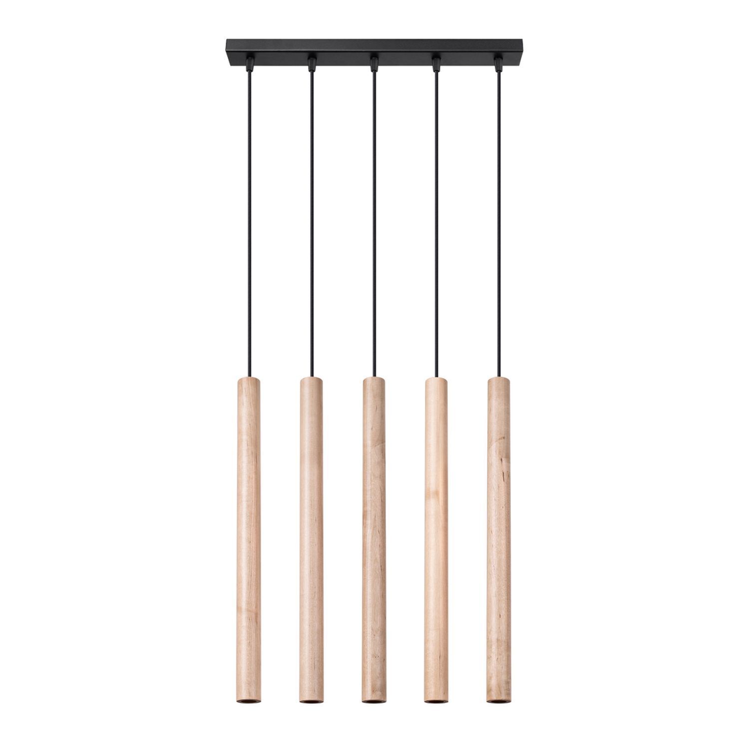 Lange Hängelampe Holz Natur G9 5-flammig 45 cm Esstisch