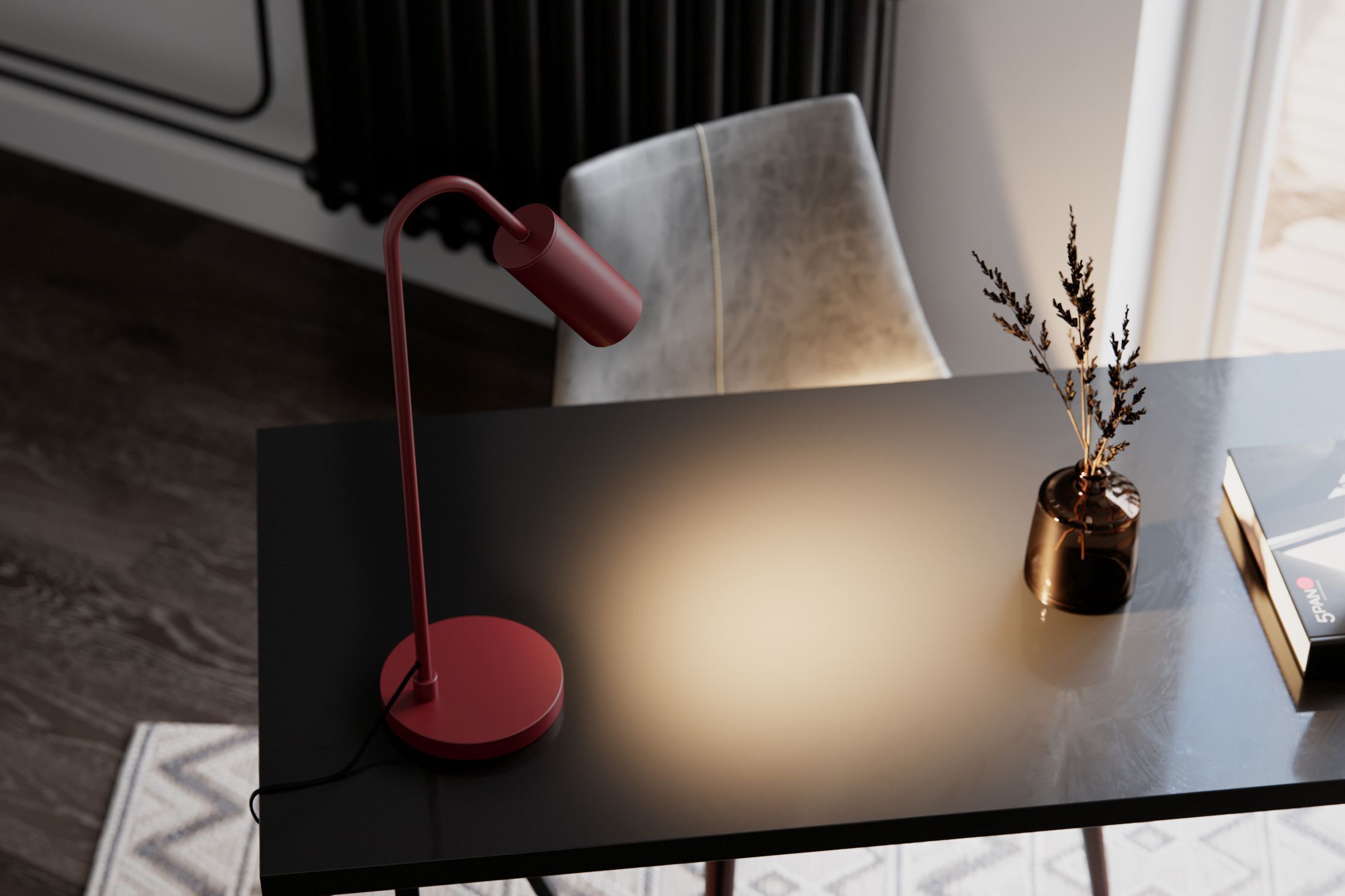 Schreibtischlampe Metall 51 cm hoch Dunkelrot GU10 Tischlampe, roter Lampenschirm, Moderne Lampe, Metall, Schreibtischlampe