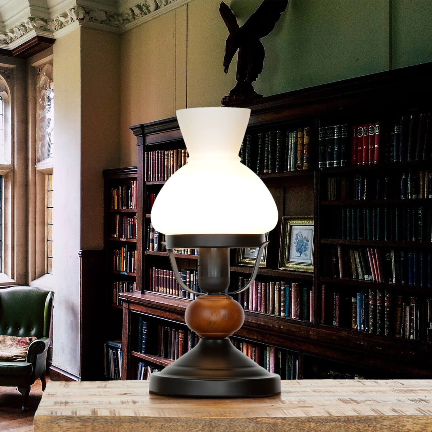 Lampe, Mobiliar, Bücherschrank, Stuhl