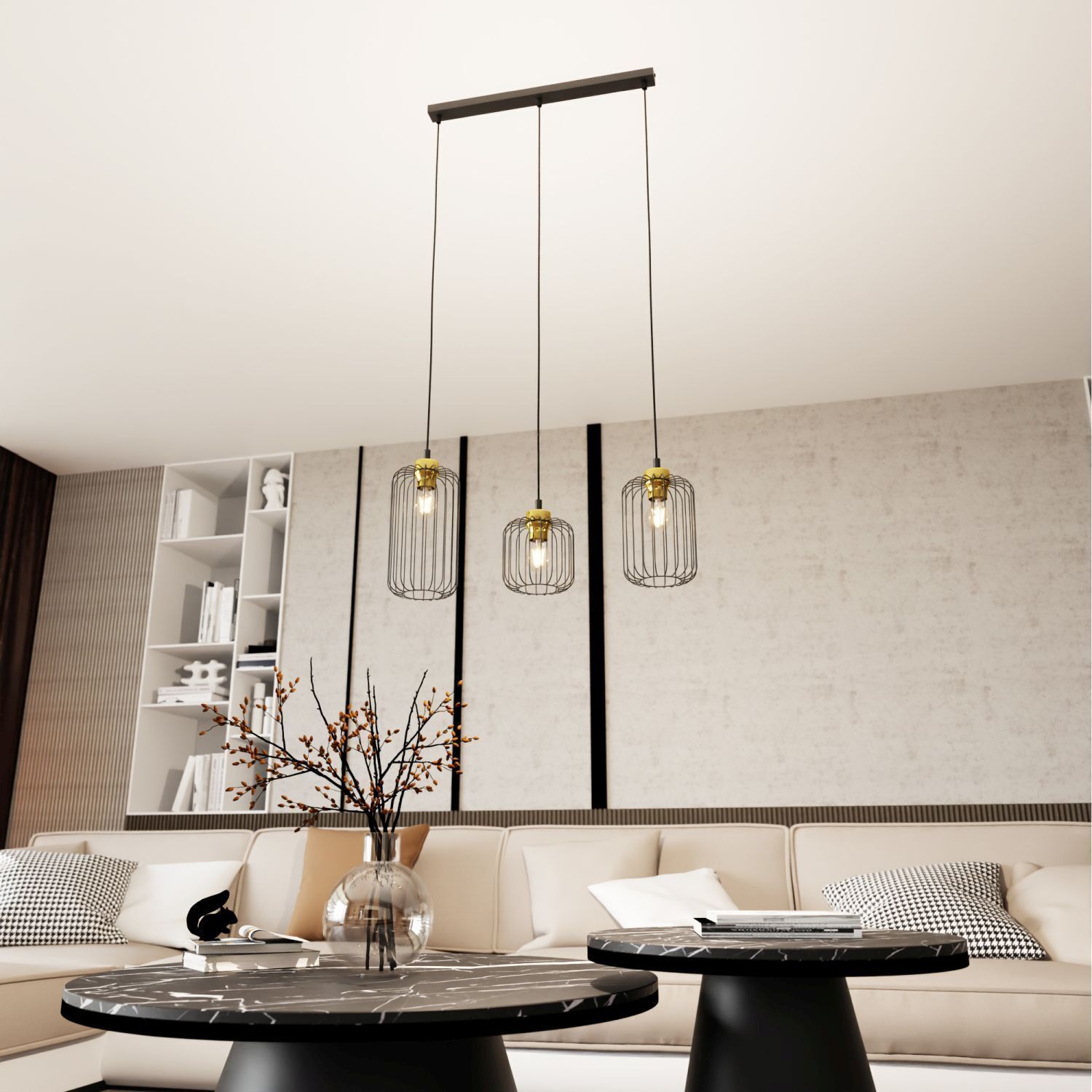 Elegante Hängelampe Schwarz Gold Metall E27 L:40 cm