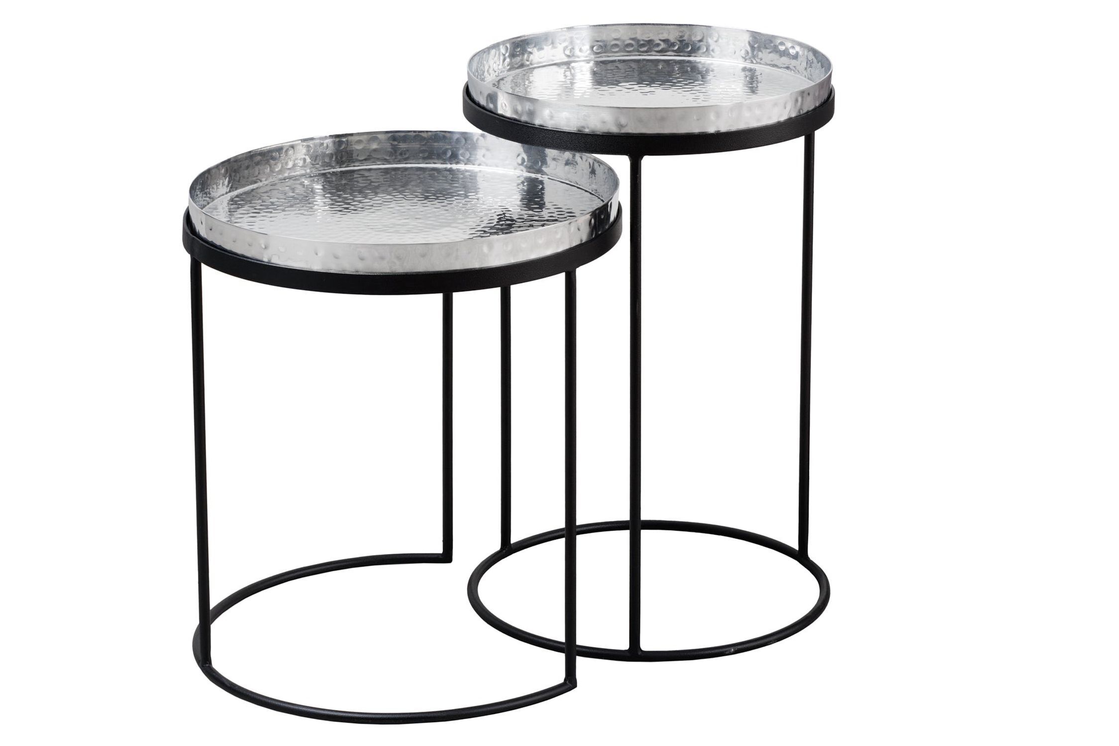 Beistelltisch 2er Set Silber Schwarz mit Tabletts Handarbeit
