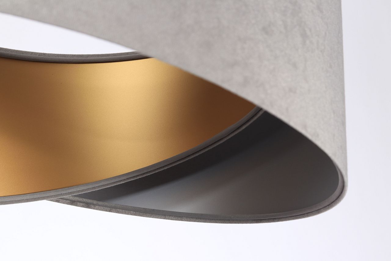 Hängelampe E27 Stoff rund Ø 50 cm Grau Gold Silber