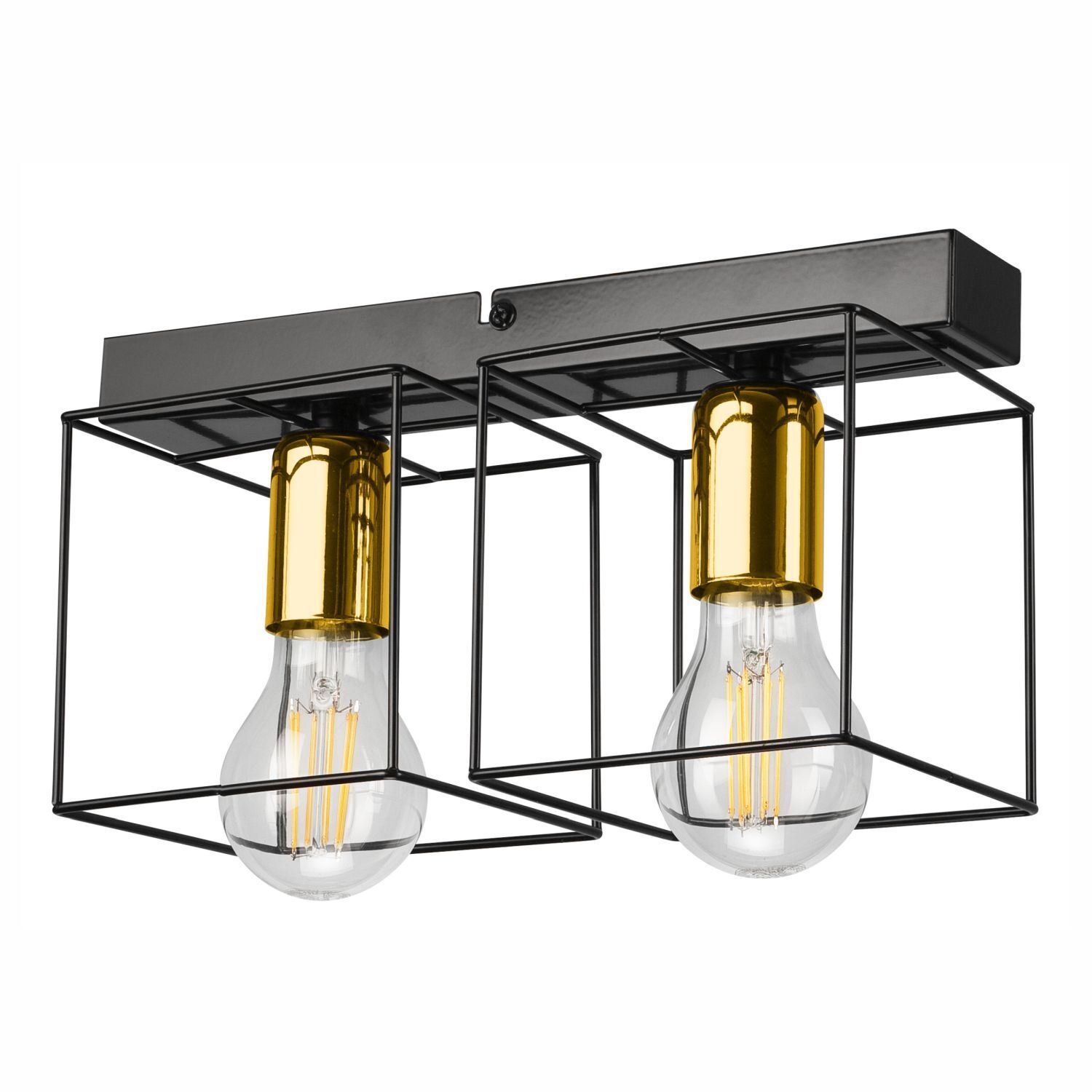 Deckenleuchte Metall 2-flammig E27 32 cm lang Schwarz Gold