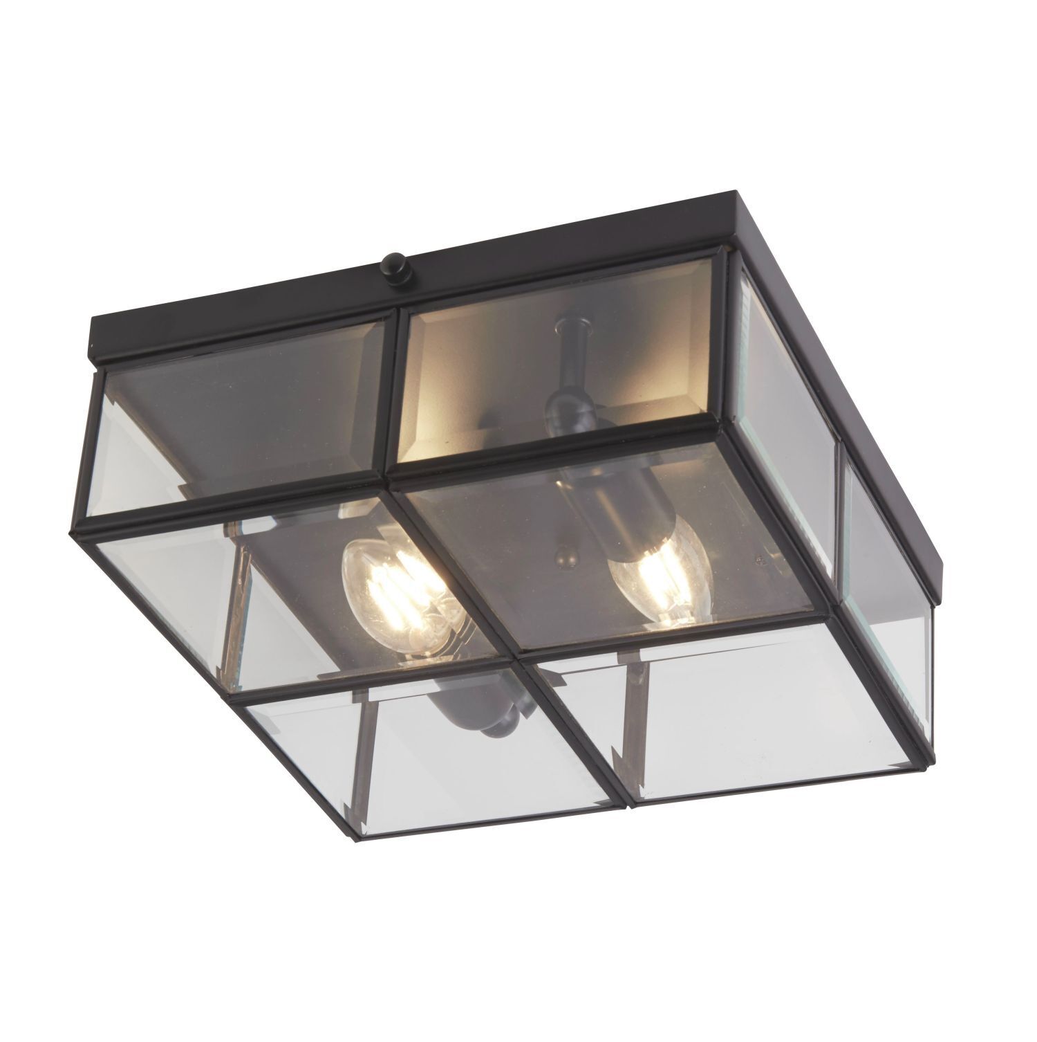 Deckenleuchte 2-flammig E14 Schwarz matt Glas Metall