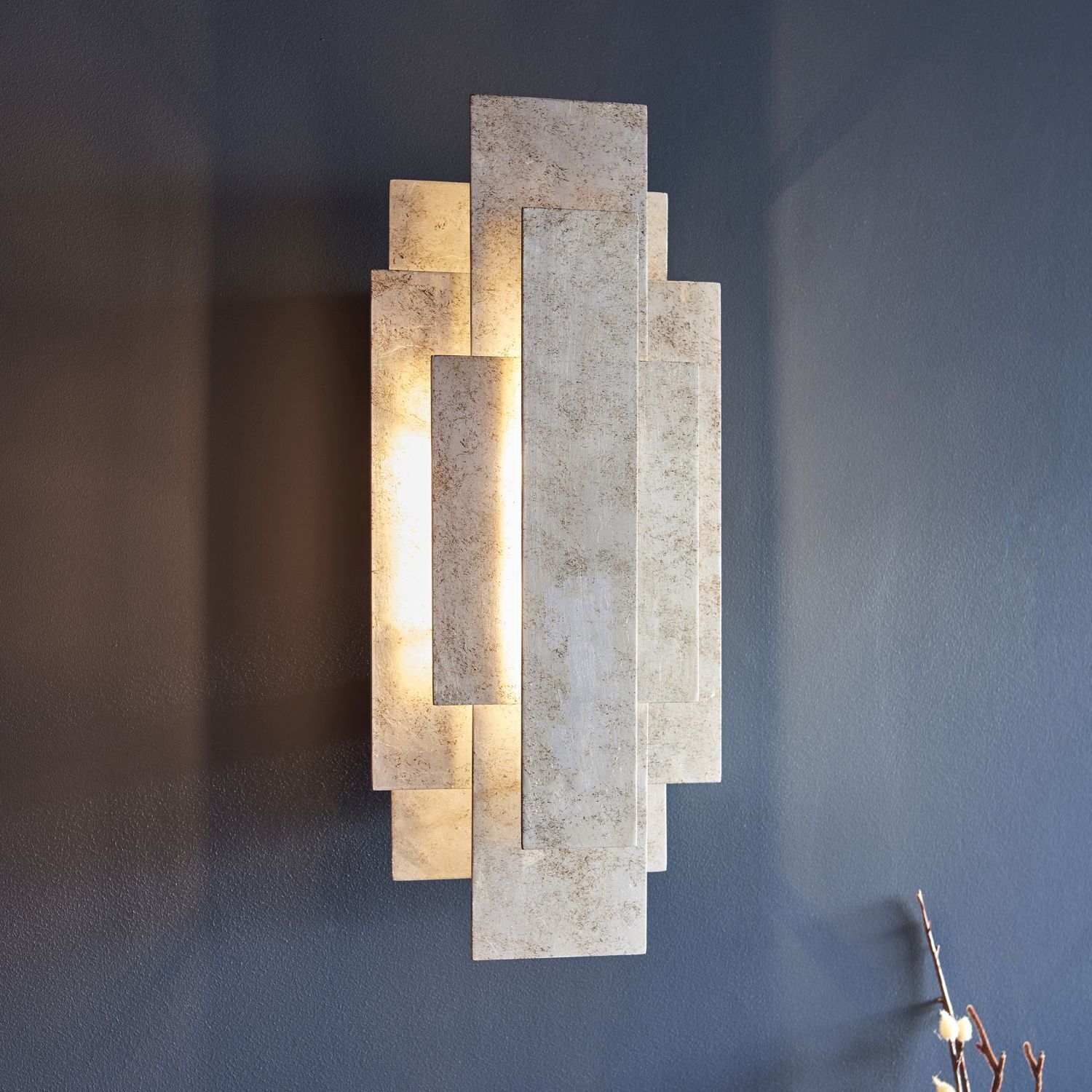 Wandleuchte innen Metall 45 cm in Silber antik 2x G9 Art Déco