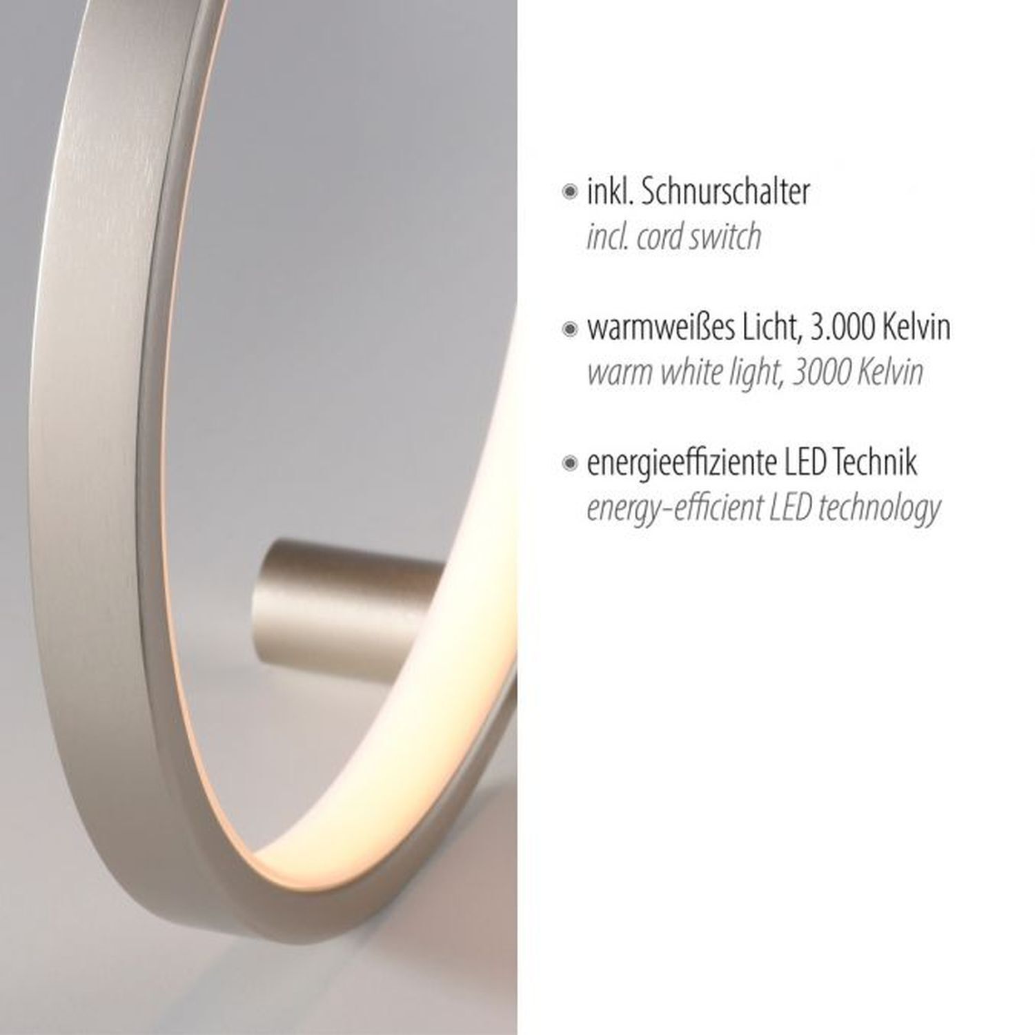 LED Tischlampe Silber Metall Ring H:25,5 cm 3000 K 10 W