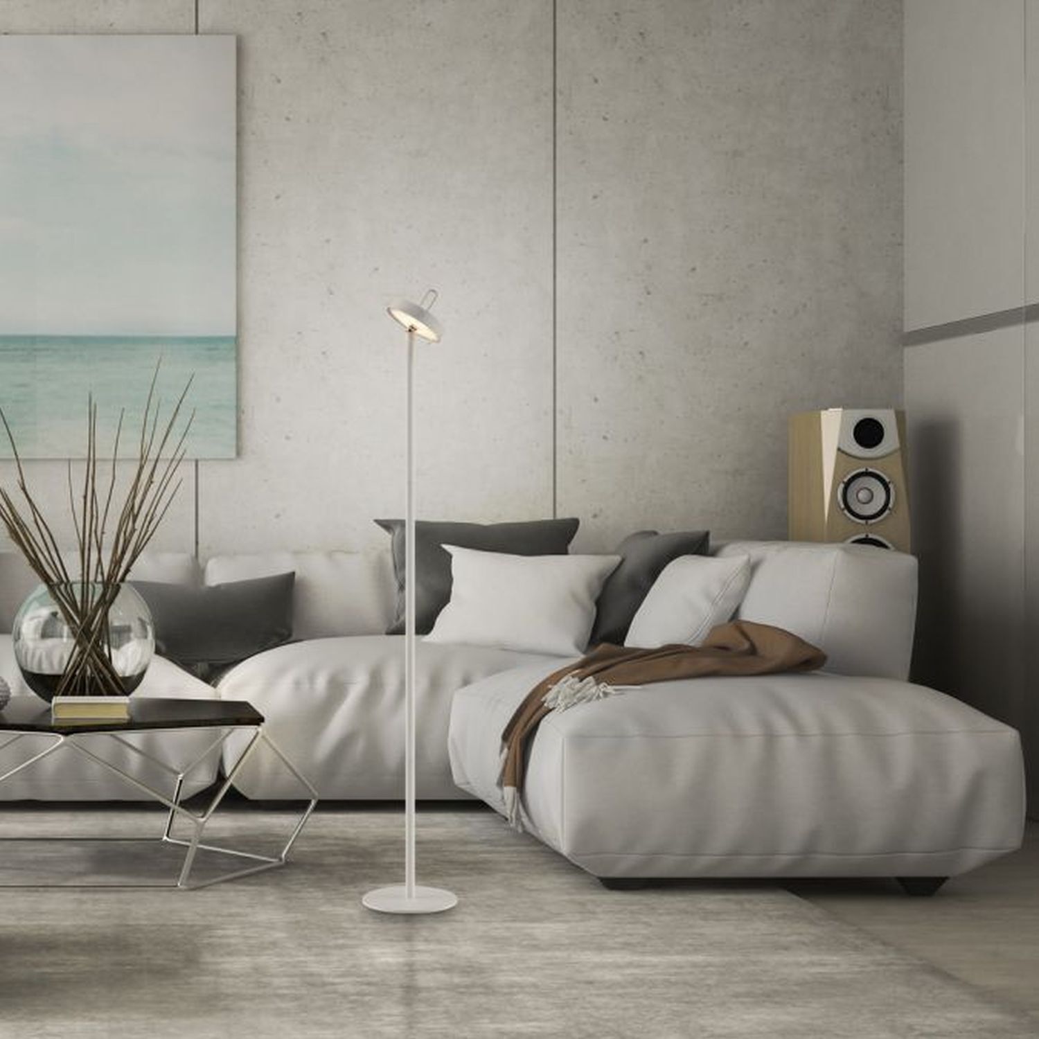 LED Akku Stehlampe Greige Dimmer Touch IP44 125,2 cm Lampe, Mobiliar, Couch, Stehlampe