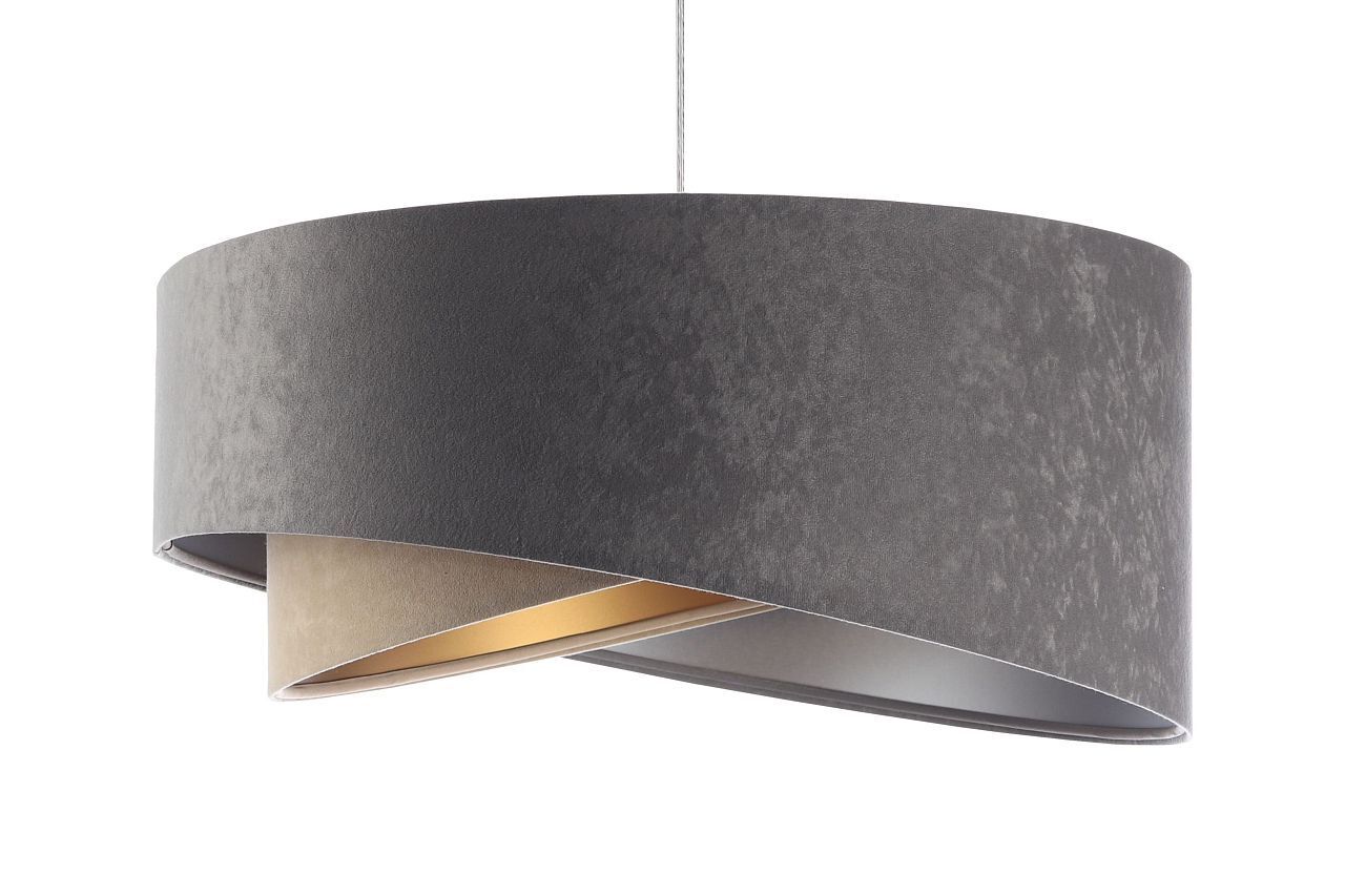 Pendelleuchte rund Ø 50 cm Grau Silber Beige Gold E27 Stoff
