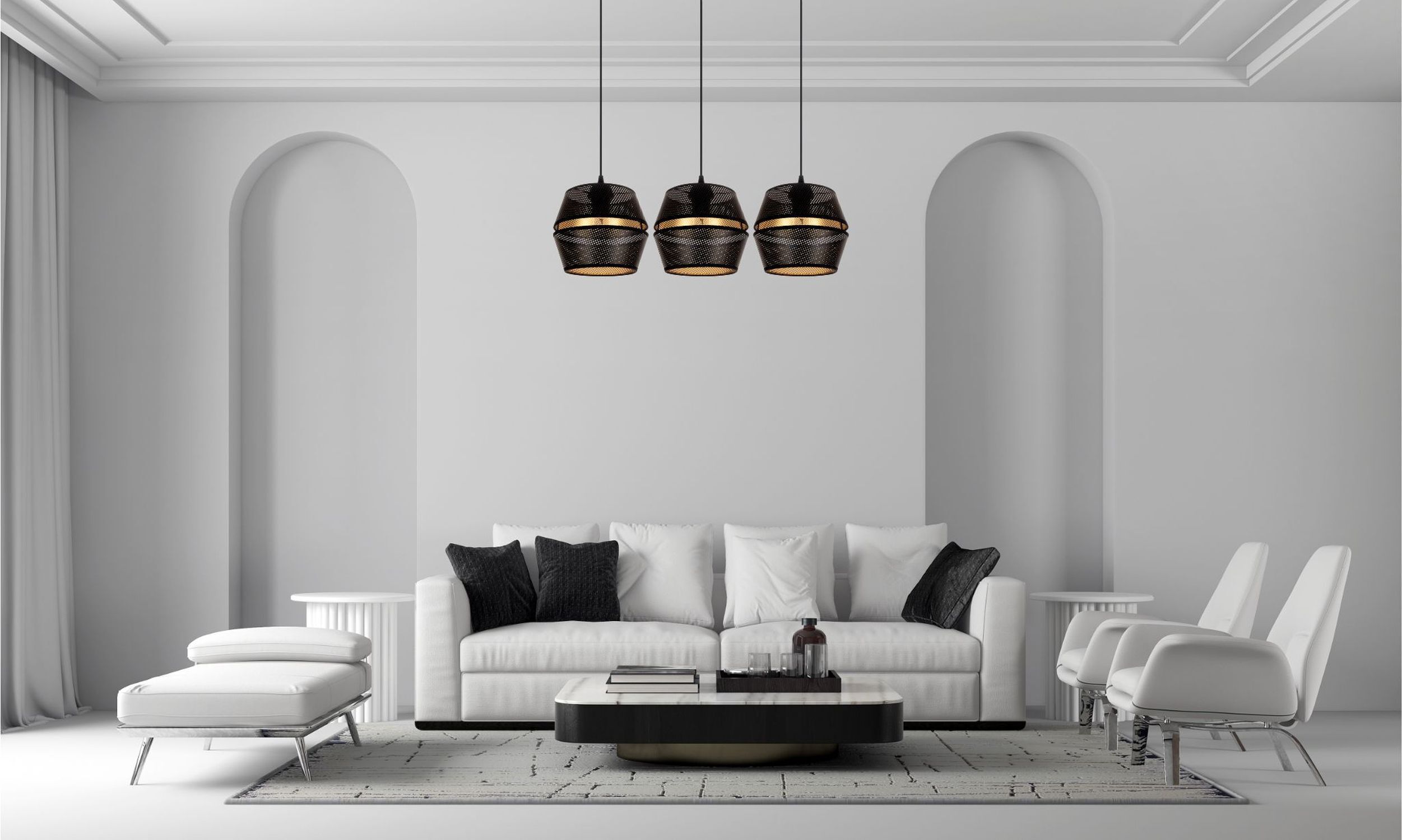 Hängelampe Metall Schwarz Gold E27 70 cm lang 3-flammig