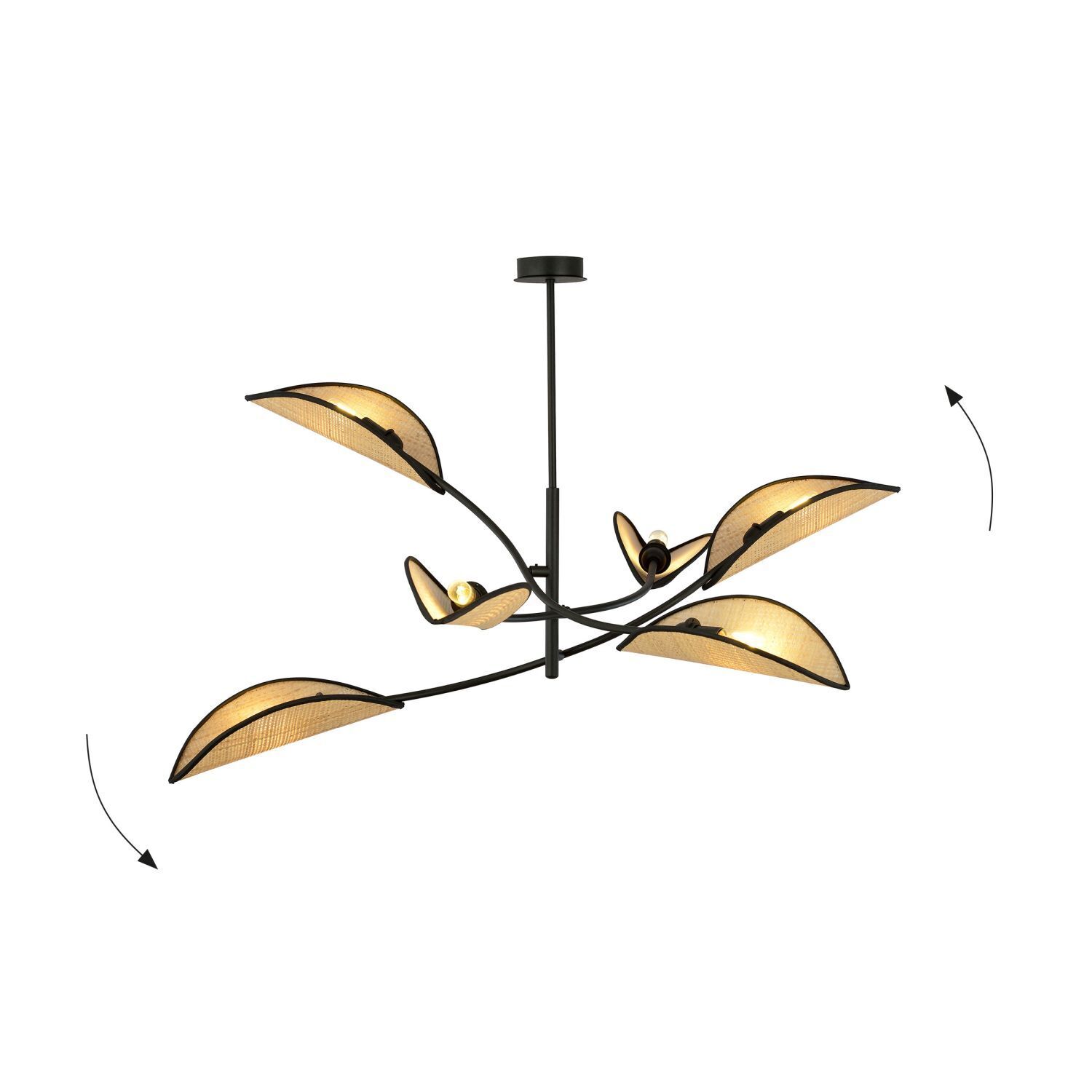 Deckenlampe Metall Rattan 102 cm lang drehbar E14 6-flammig