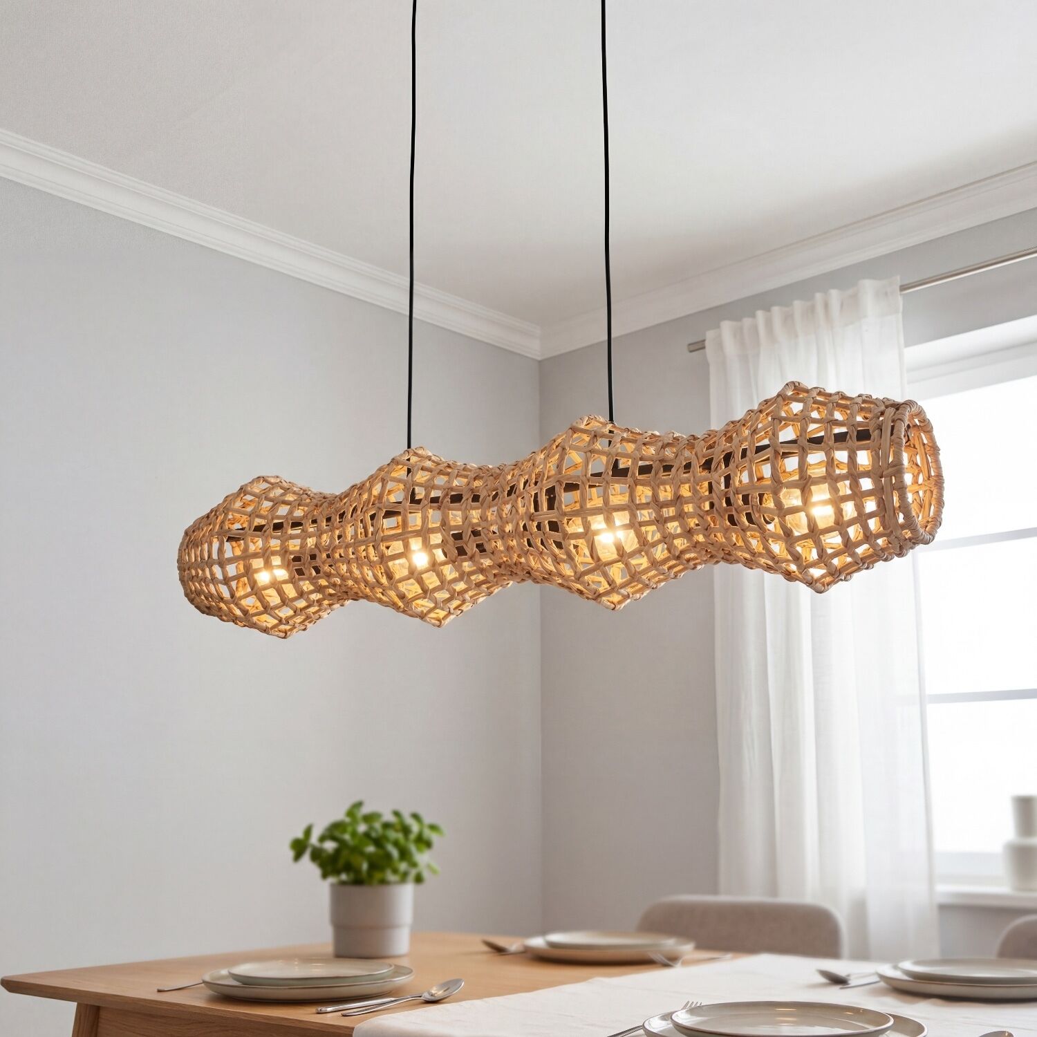 Hängeleuchte, Korblampe, Gewebte Lampe, Wicker Pendant, Raumddeko Lampe