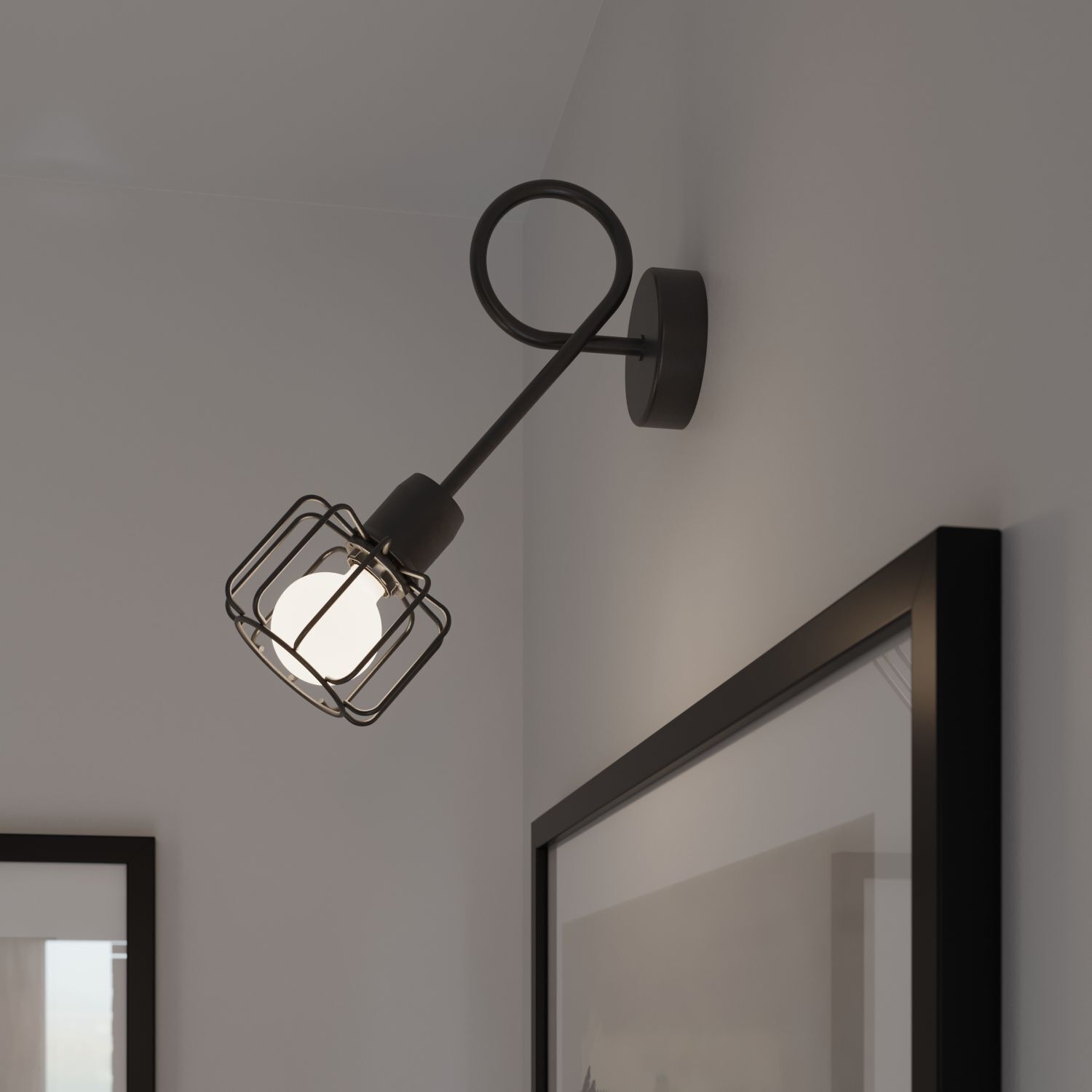 Wandleuchte Schwarz Metall Retro E14 Käfigschirm TISTA