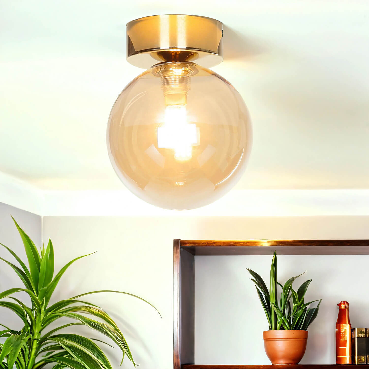 Deckenleuchte Rauchglas Ø 12 cm rund in Bernstein Gold G9 Leuchte, Deckenleuchte, Pflanze