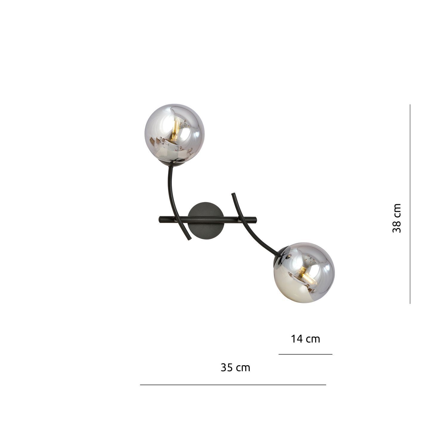 Wandleuchte Rauchglas Metall verstellbar E14 2-flammig