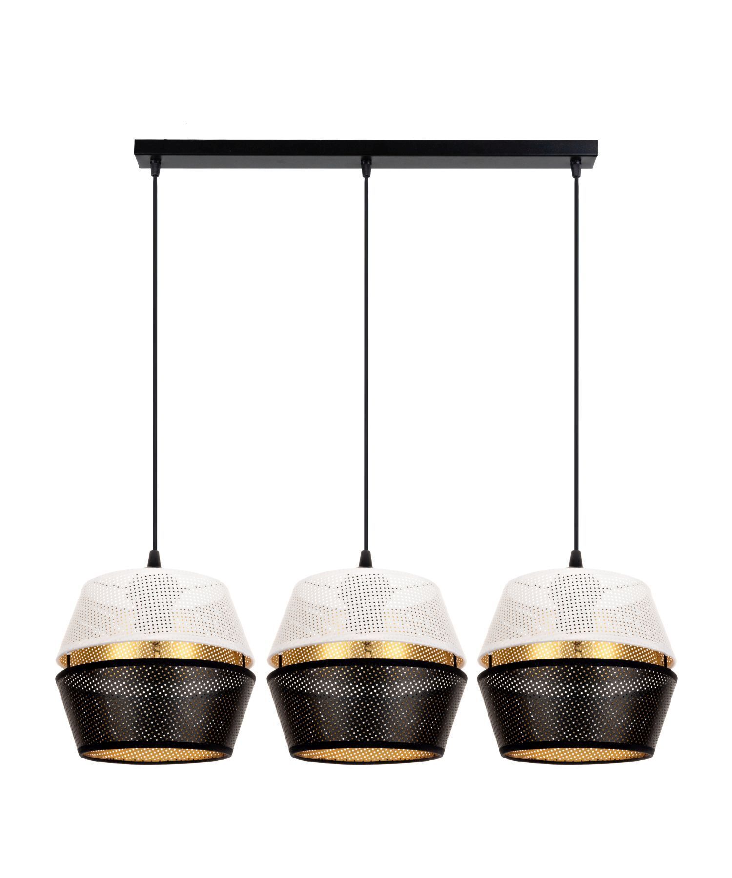 Lange Hängelampe 3-flammig Metall Schwarz Weiß Gold E27