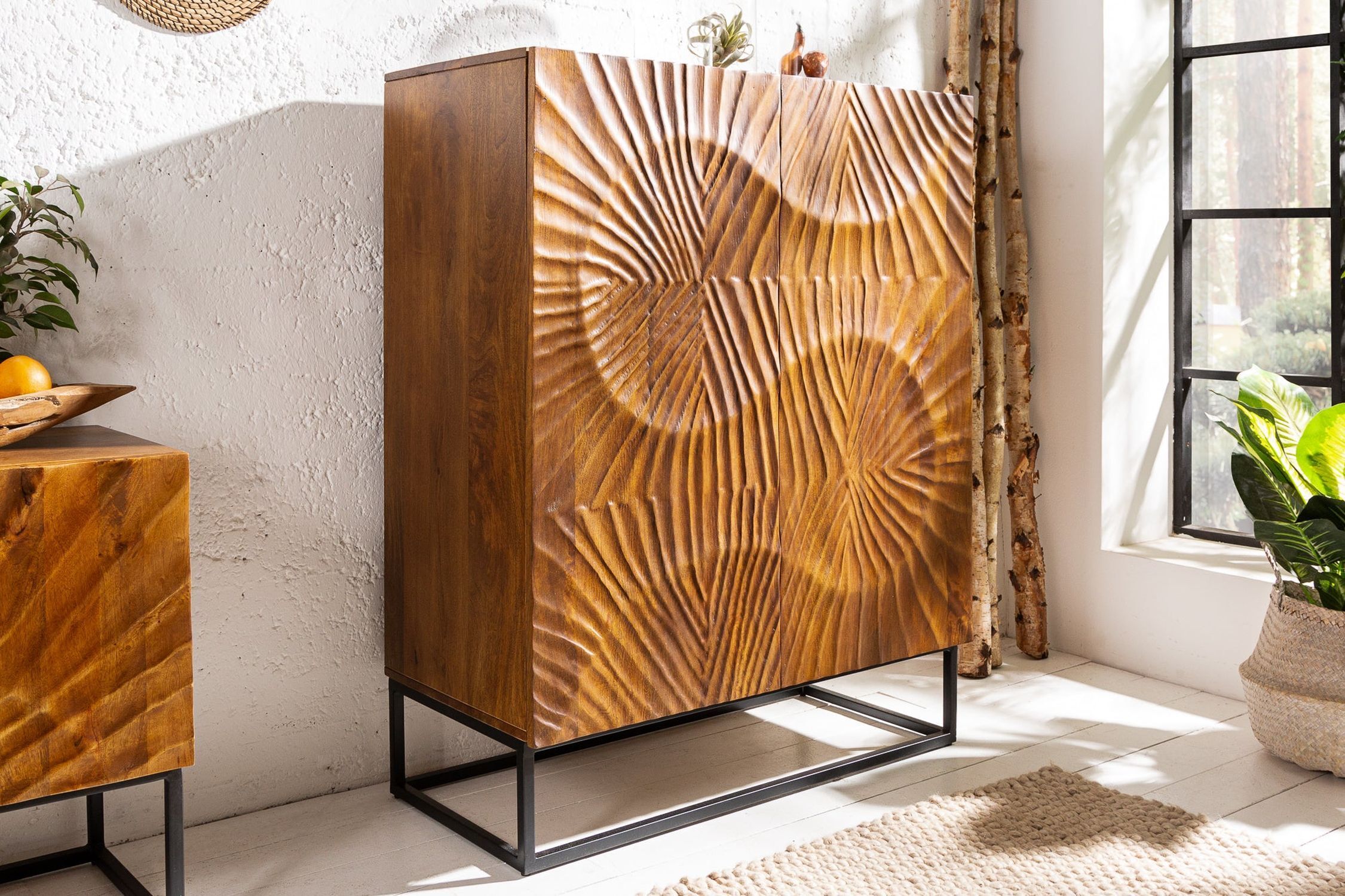 Highboard Holz Metall 100 x 120 cm Handarbeit dekorativ Highboard Holz Metall 100 x 120 cm Handarbeit dekorativ