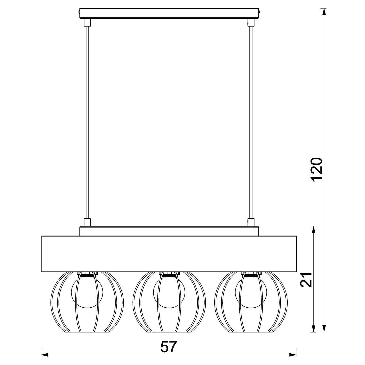 Hängelampe Holz Metall Schwarz 57 cm E27 Draht 3-flmg