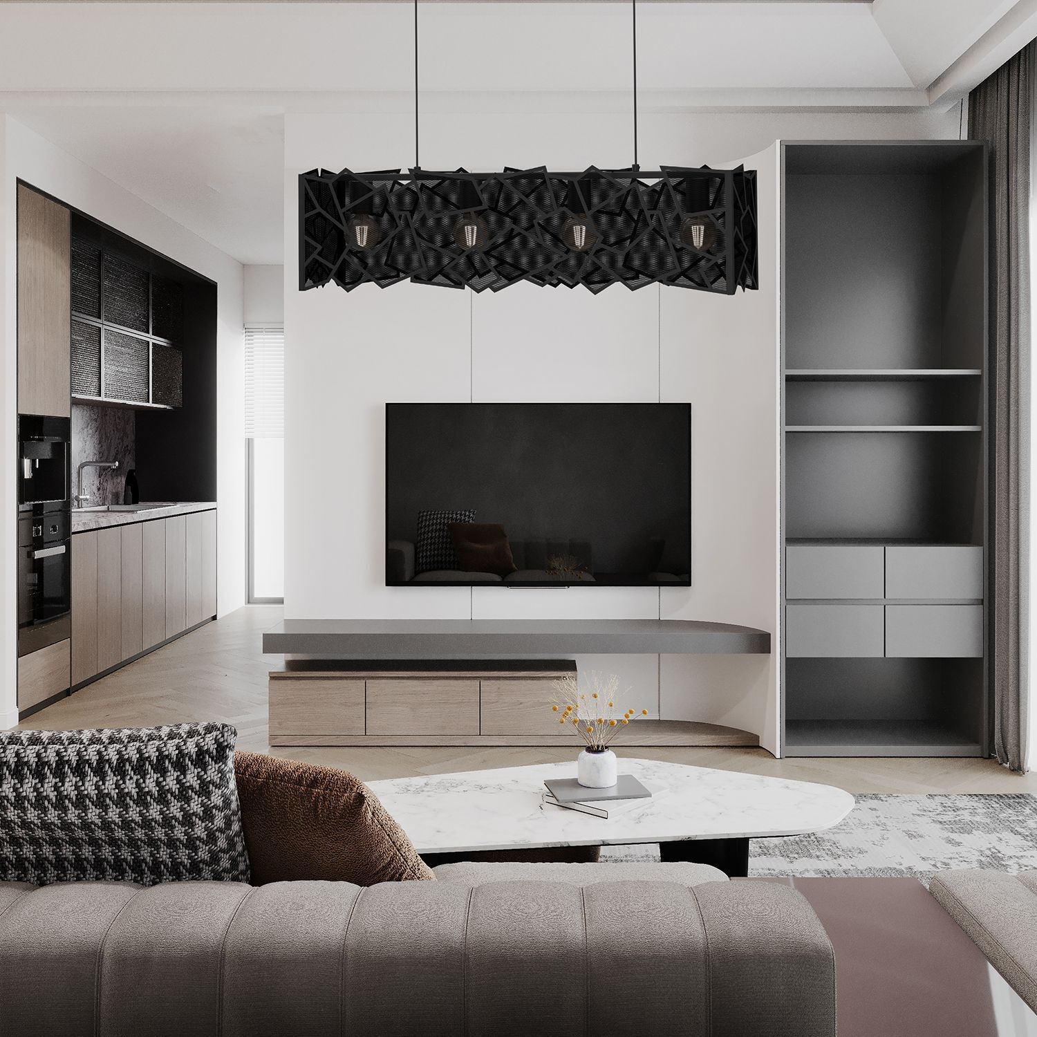 Moderne Hängelampe Schwarz Metall L:90 cm E27 dekorativ