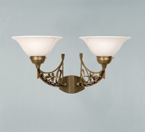 Wandlampe Messing Glas T:32 cm E27 2-flammig Jugendstil