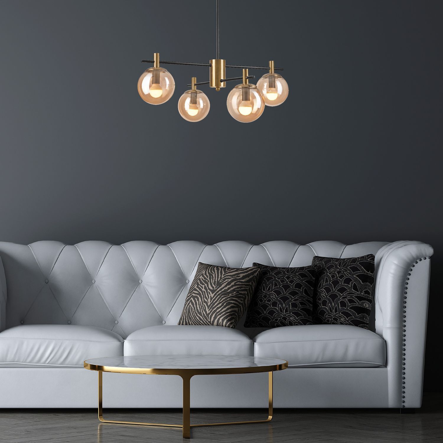 Deckenlampe Glas Metall in Gold Schwarz E14 Modern Ecksofa, Grau, Leder, Kuschelsofa, Wohnzimmerleuchte