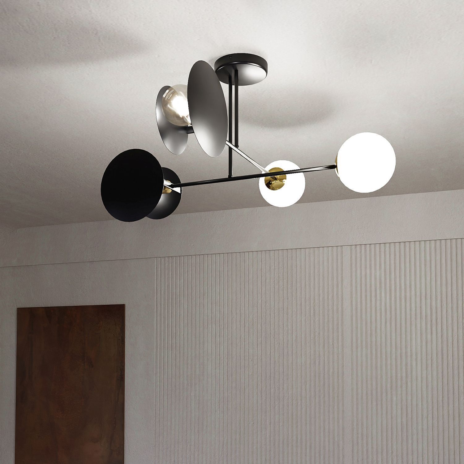 Deckenlampe Schwarz Weiß Modern Metall Glas 4x E27